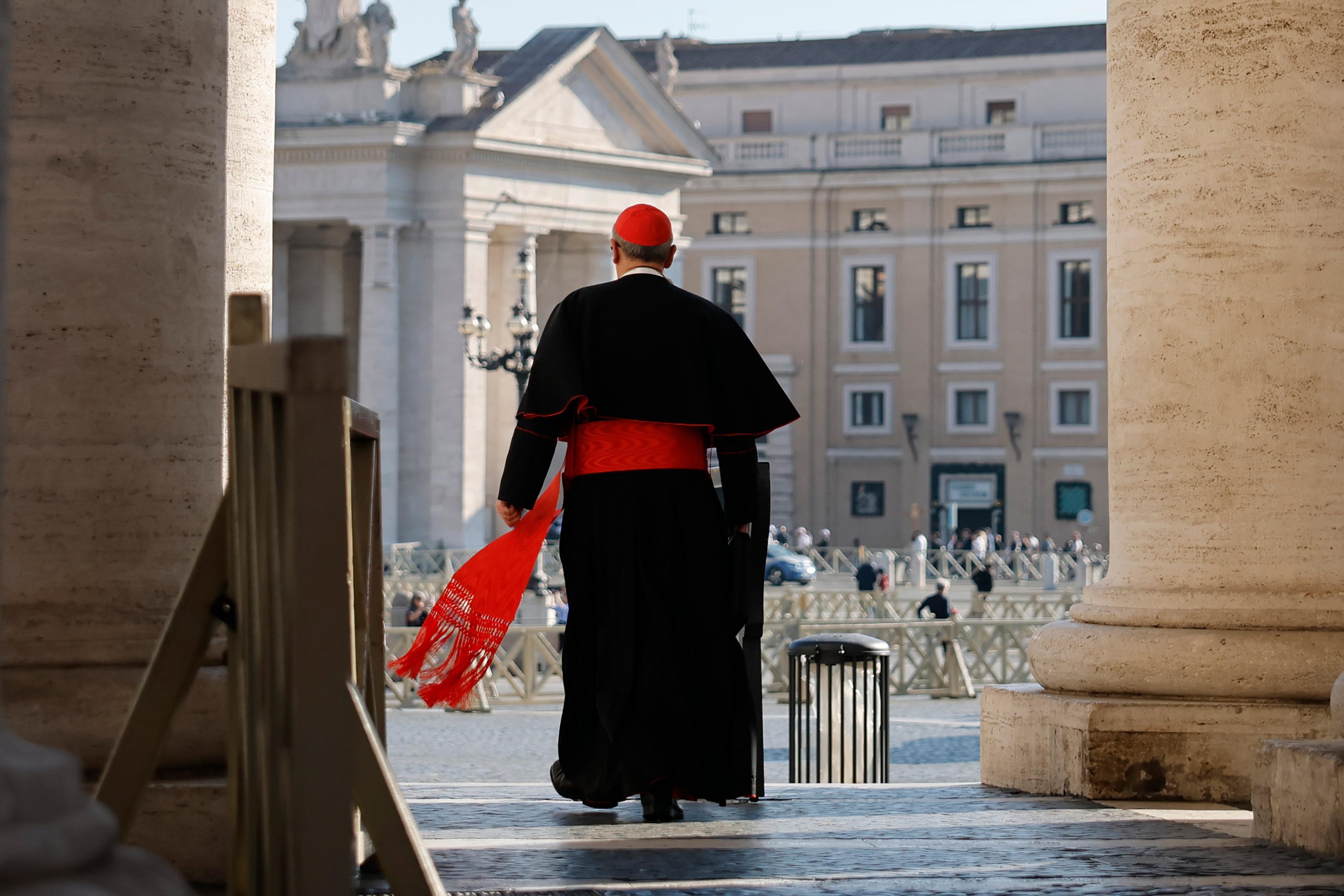 Italian Cardinal Pierbattista Pizzaballa arrives for a College of Cardinals meeting at the Vatican on April 30, 2025 in Rome, Italy.