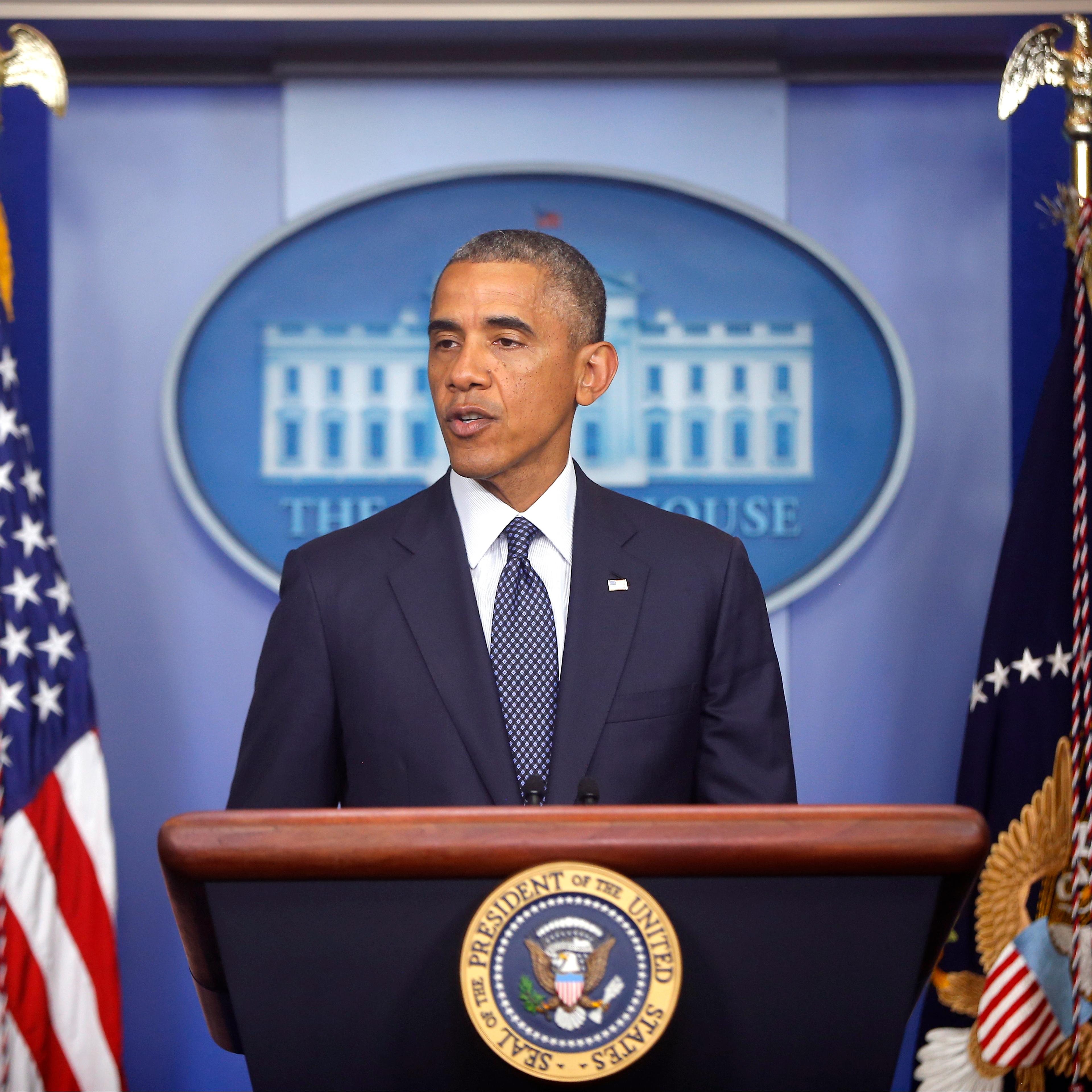 President Barack Obama speaks about foreign policy and escalating sanctions against Russia in response to the crisis in Ukraine in the James Brady Press Briefing Room at the White House in Washington DC, on July 16, 2014.