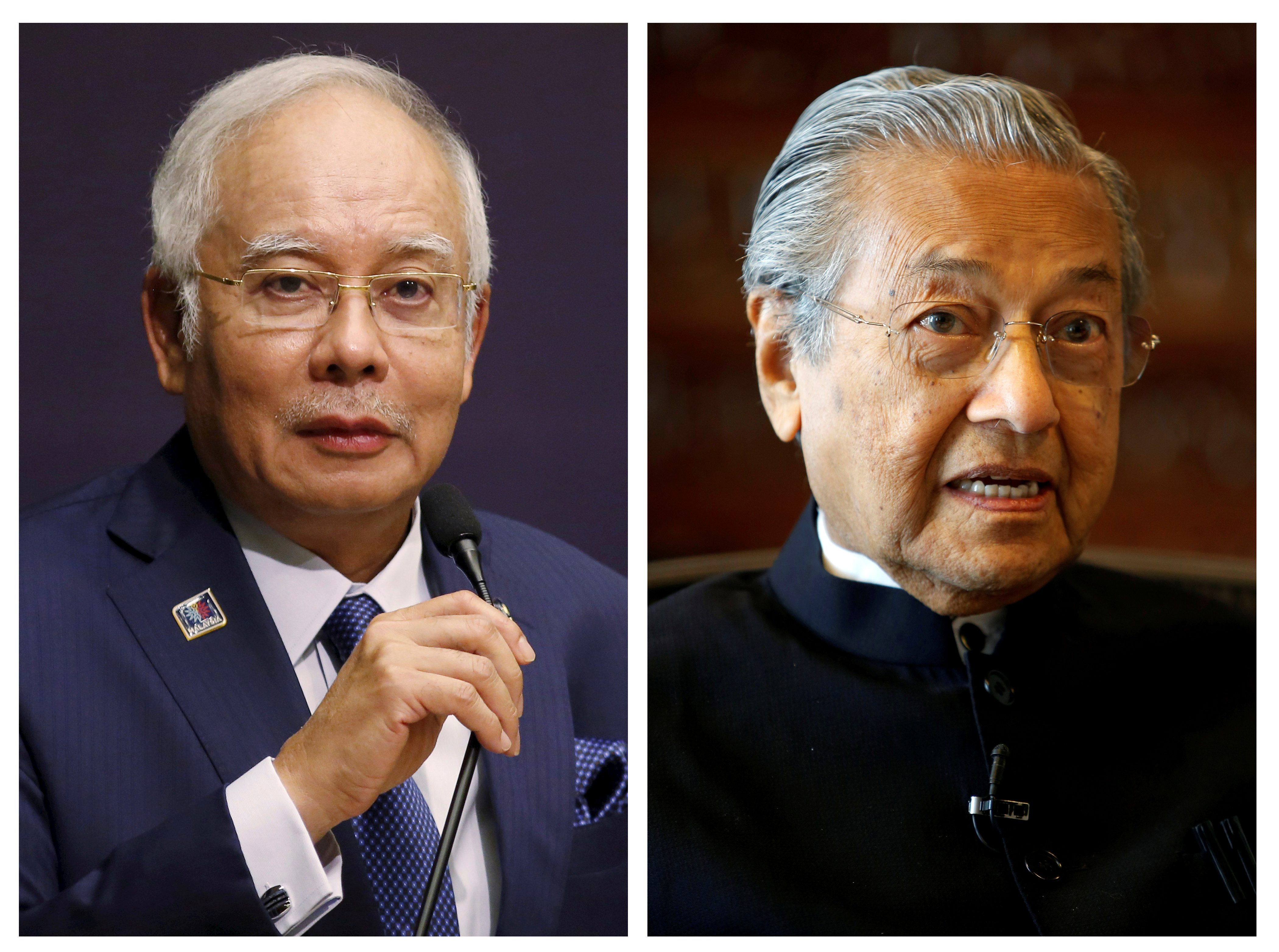 FILE PHOTO - A combination photo of Malaysia's Prime Minister Najib Razak and former Malaysian prime minister Mahathir Mohamad in Kuala Lumpur