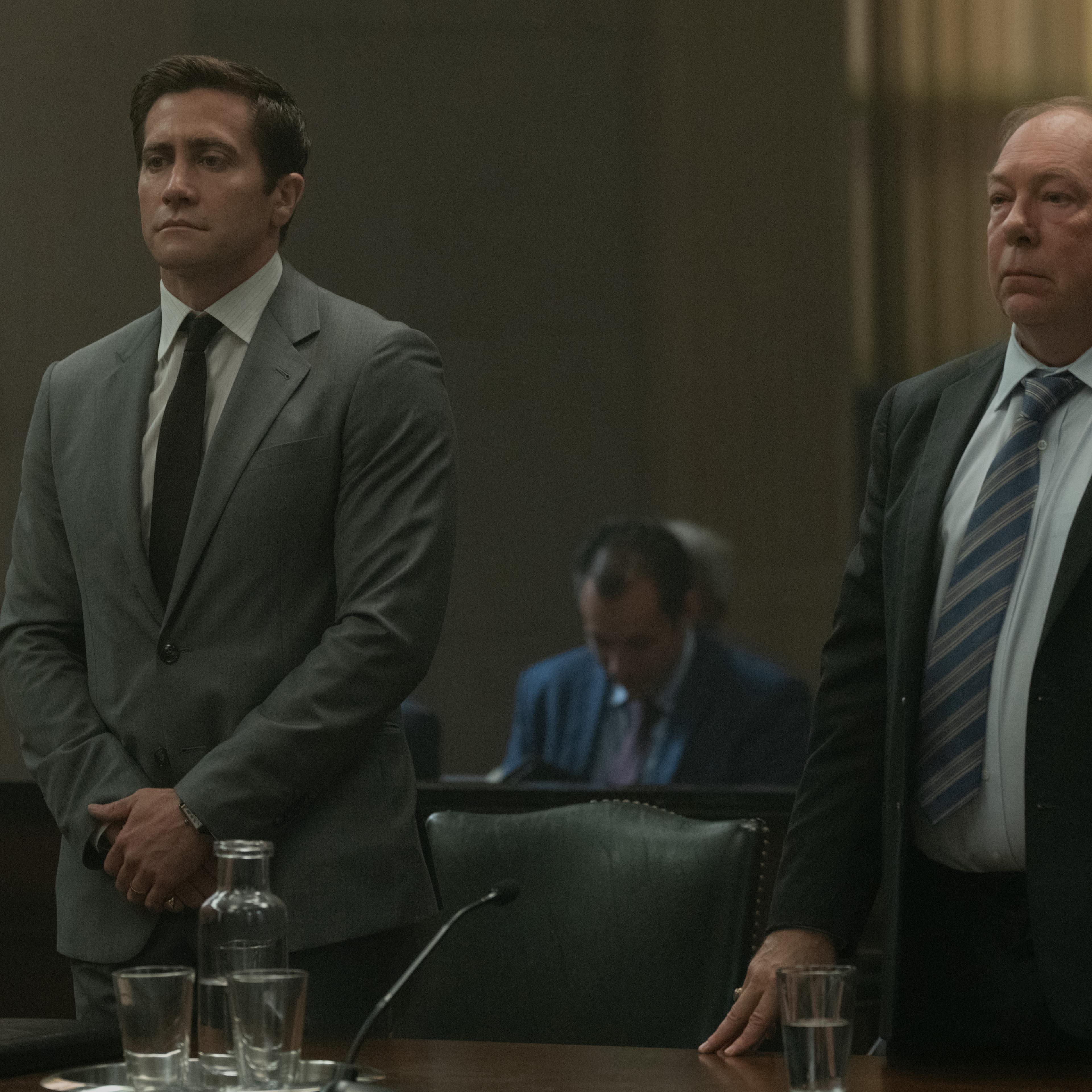 Jake Gyllenhaal, left, and Bill Camp in the <i>Presumed Innocent</i> Season 1 finale