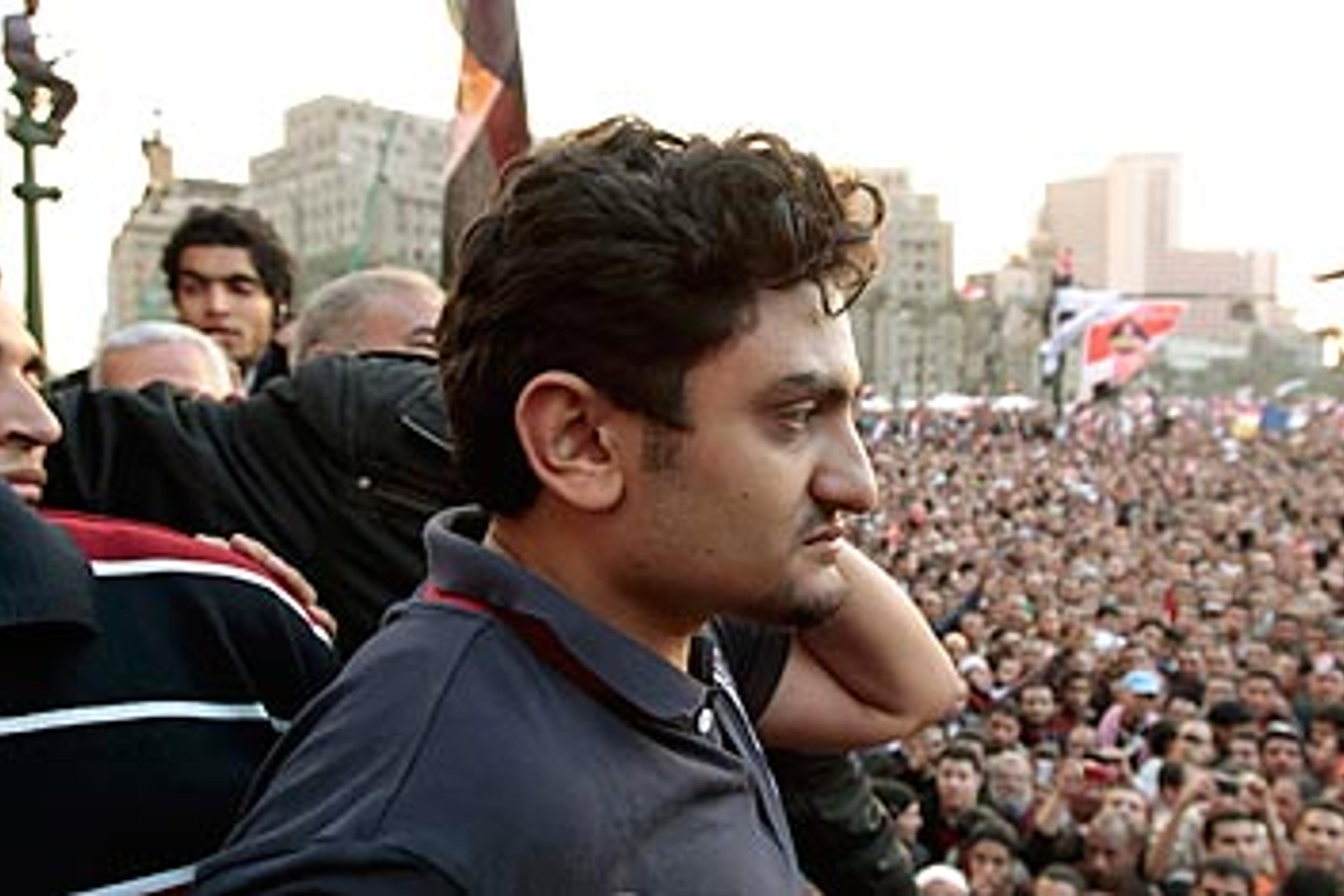 Wael Ghonim addresses the crowd in Tahrir Square, in Cairo, on Feb. 8, 2011