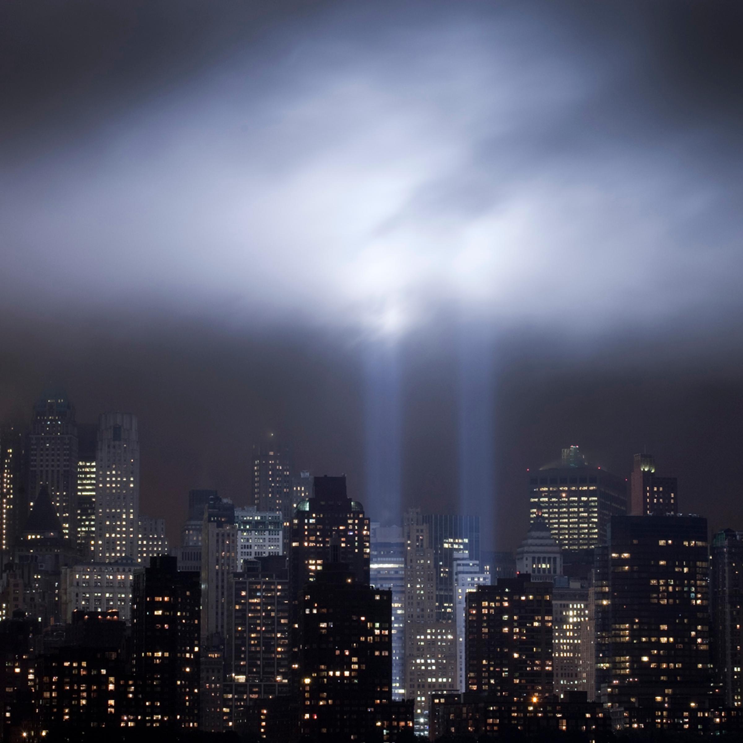 September 6, 2011. A test of the Tribute in Light rises above lower Manhattan, in New York. The memorial, sponsored by the Municipal Art Society, will light the sky on the evening of Sept. 11, 2011 in honor of those who died 10 years before in the terror attacks on the United States.