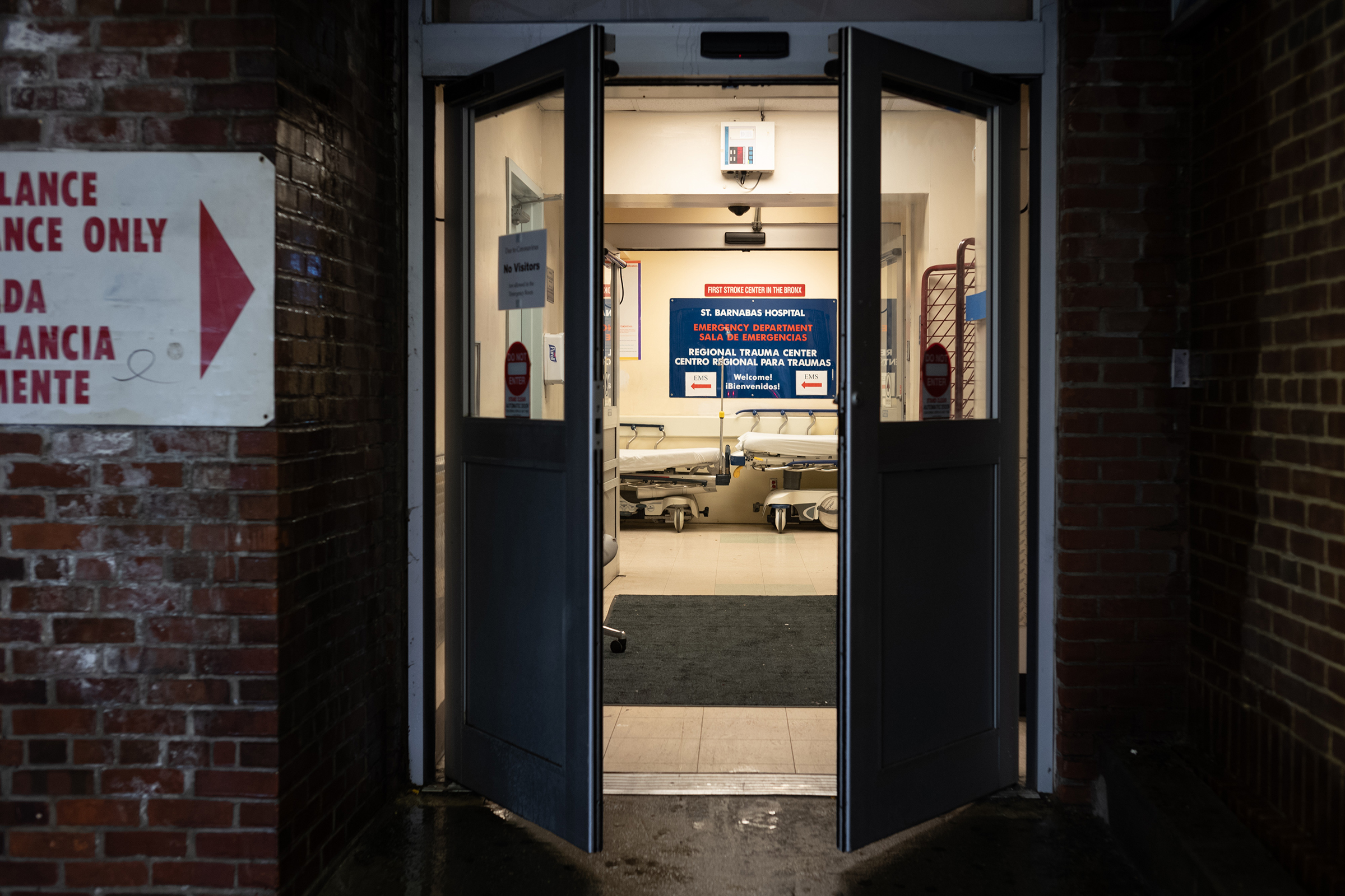 Doors lead into the Emergency Department at St. Barnabas Hospital on March 23 in the Bronx borough of New York City.