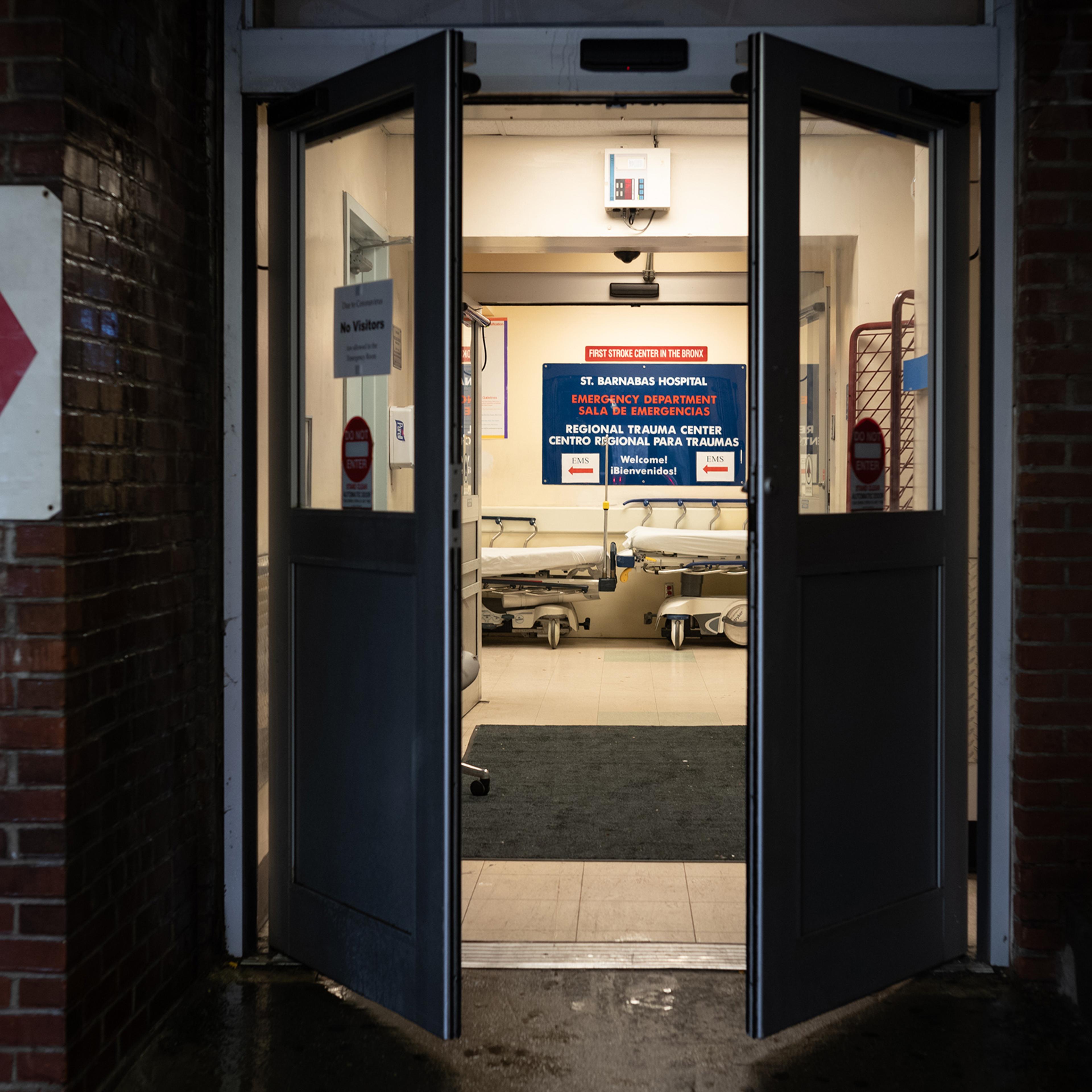 Doors lead into the Emergency Department at St. Barnabas Hospital on March 23 in the Bronx borough of New York City.