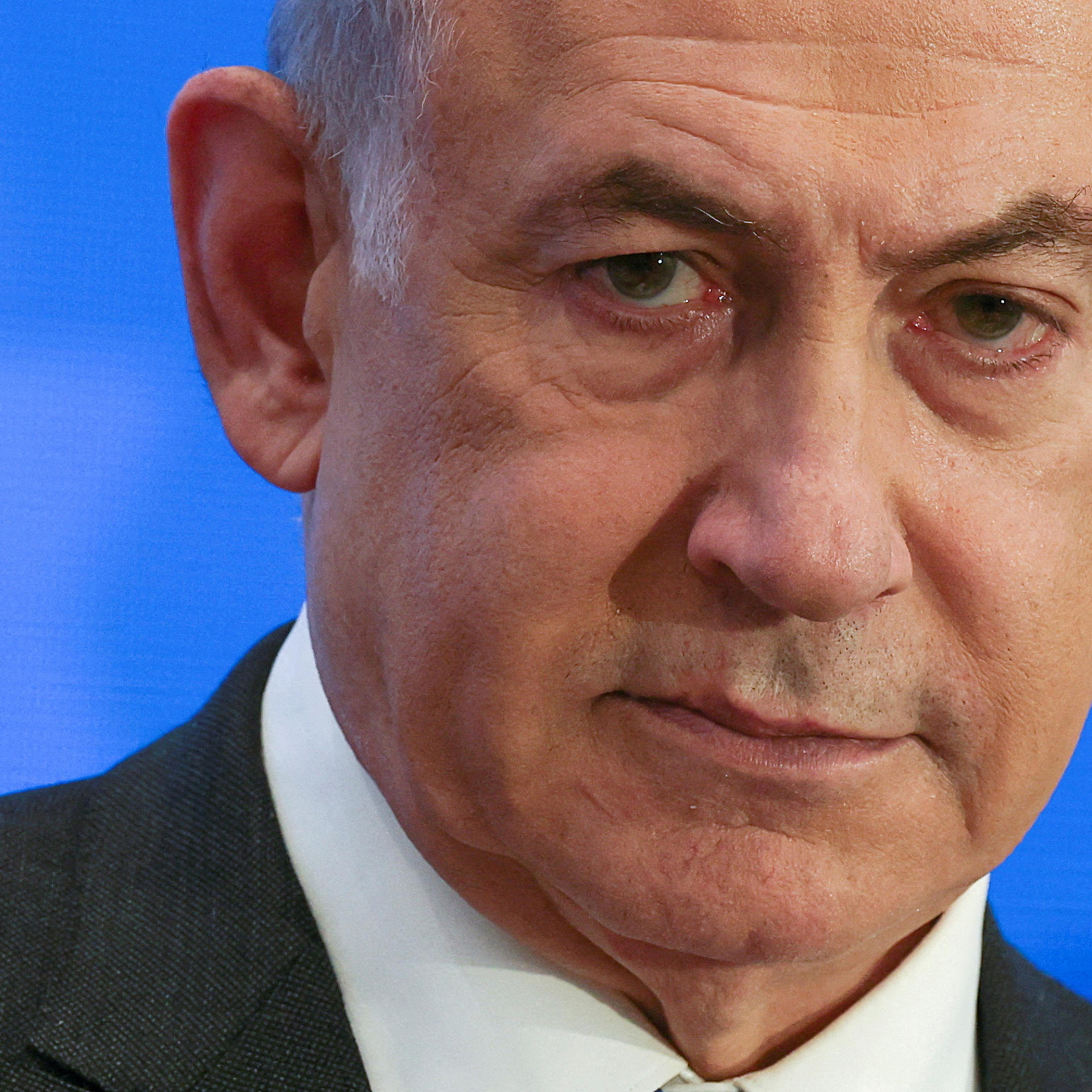 Israeli Prime Minister Benjamin Netanyahu addresses the Conference of Presidents of Major American Jewish Organizations in Jerusalem, Feb. 18, 2024.