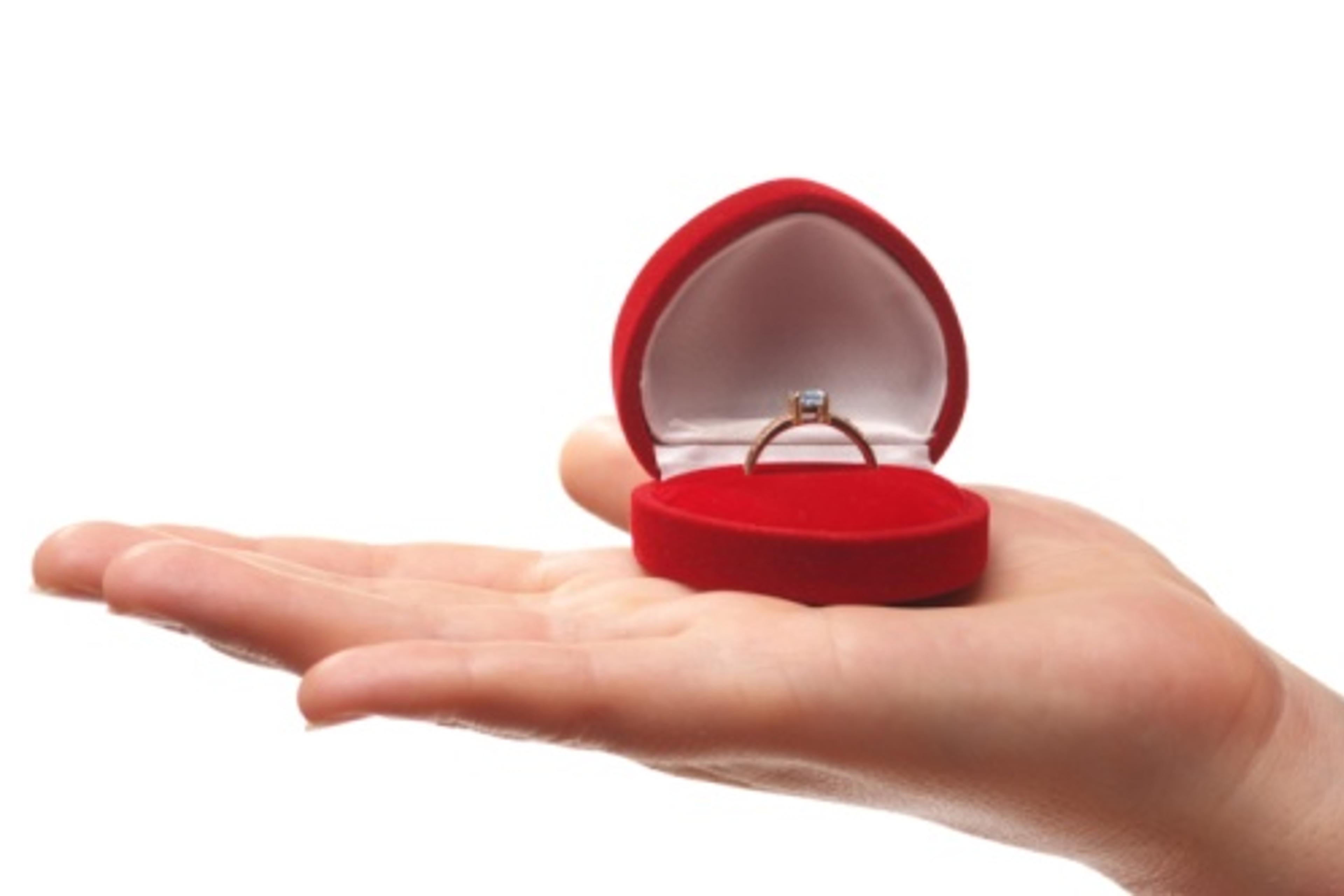 Engagement ring in box on hand