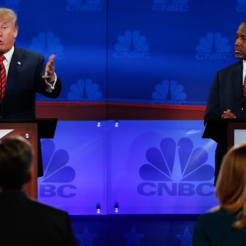 The Republican Presidential Debate: Your Money, Your Vote -- Pictured: (l-r) Donald Trump and Ben Carson participate in CNBC's "Your Money, Your Vote: The Republican Presidential Debate" live from the University of Colorado Boulder in Boulder, Colorado W