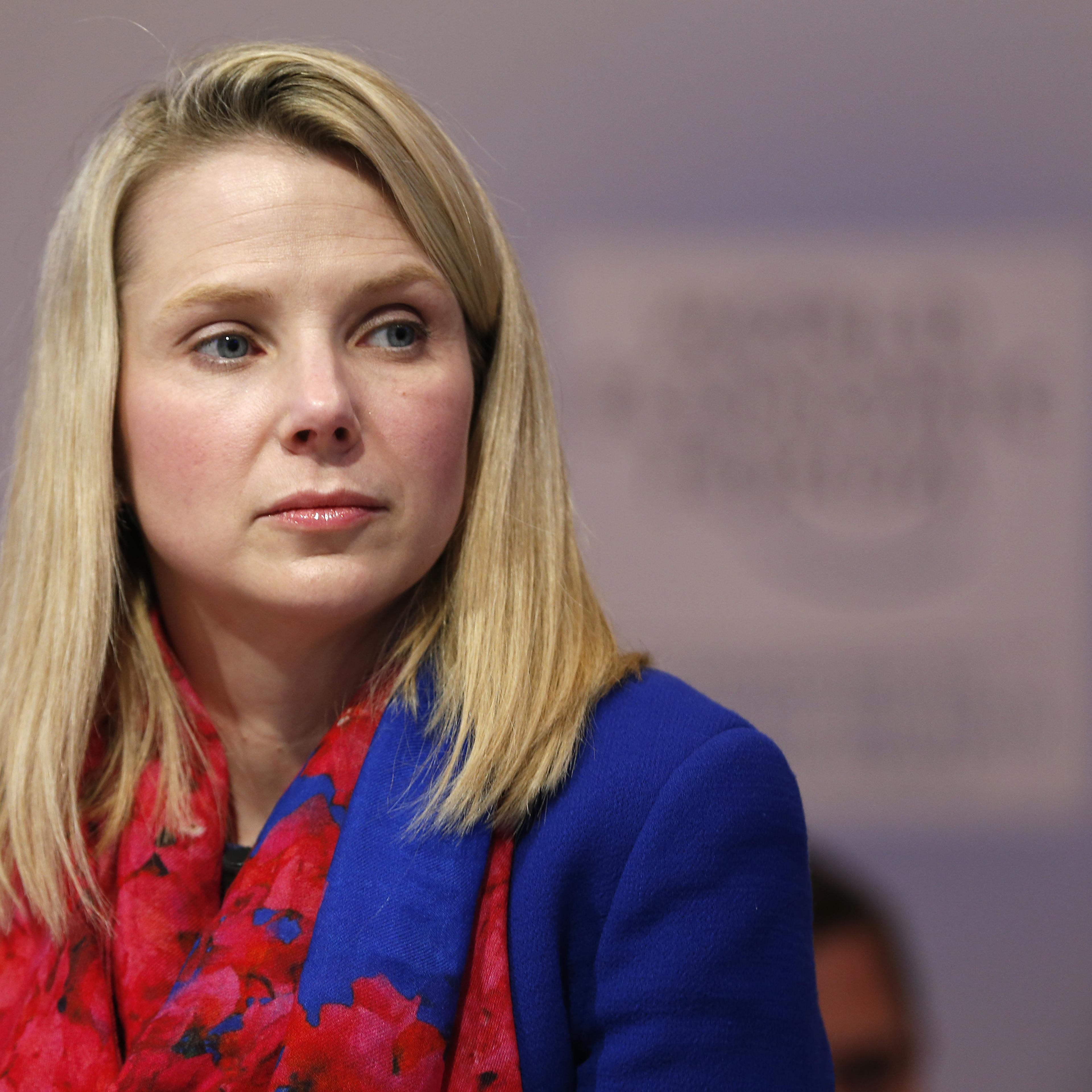 Marissa Mayer, chief executive officer of Yahoo! Inc., pauses during a session on day two of the World Economic Forum (WEF) in Davos, Switzerland, on Thursday, Jan. 22, 2015.