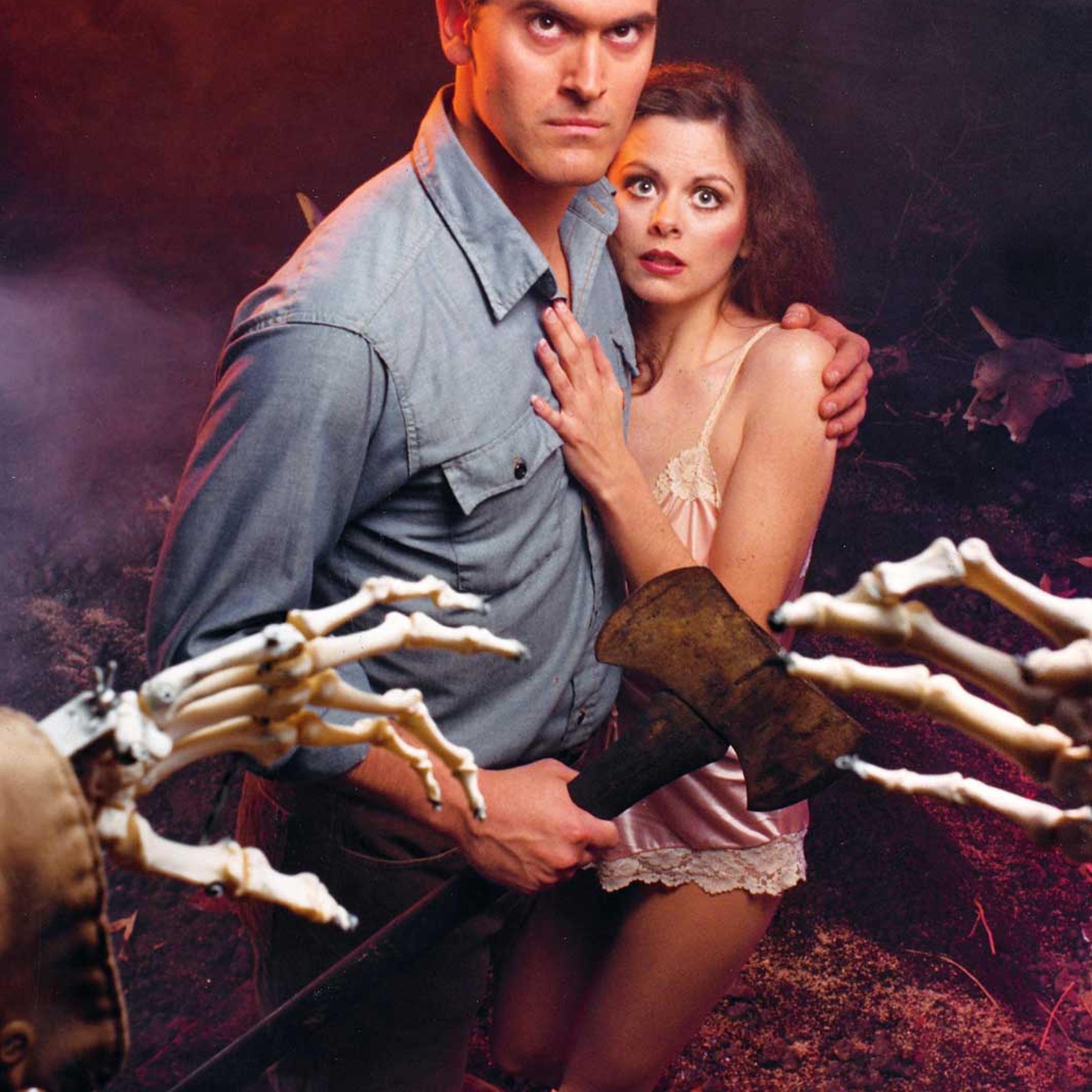 Bruce Campbell and Theresa Tilly in the 1981 film <i>The Evil Dead</i>