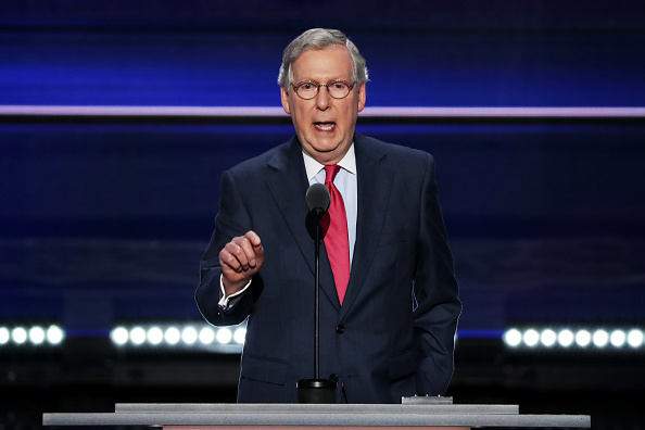 Senate Majority Leader Mitch McConnell (R-KY) delivers a speech on the second day of the Republican National Convention on July 19, 2016 at the Quicken Loans Arena in Cleveland, Ohio.