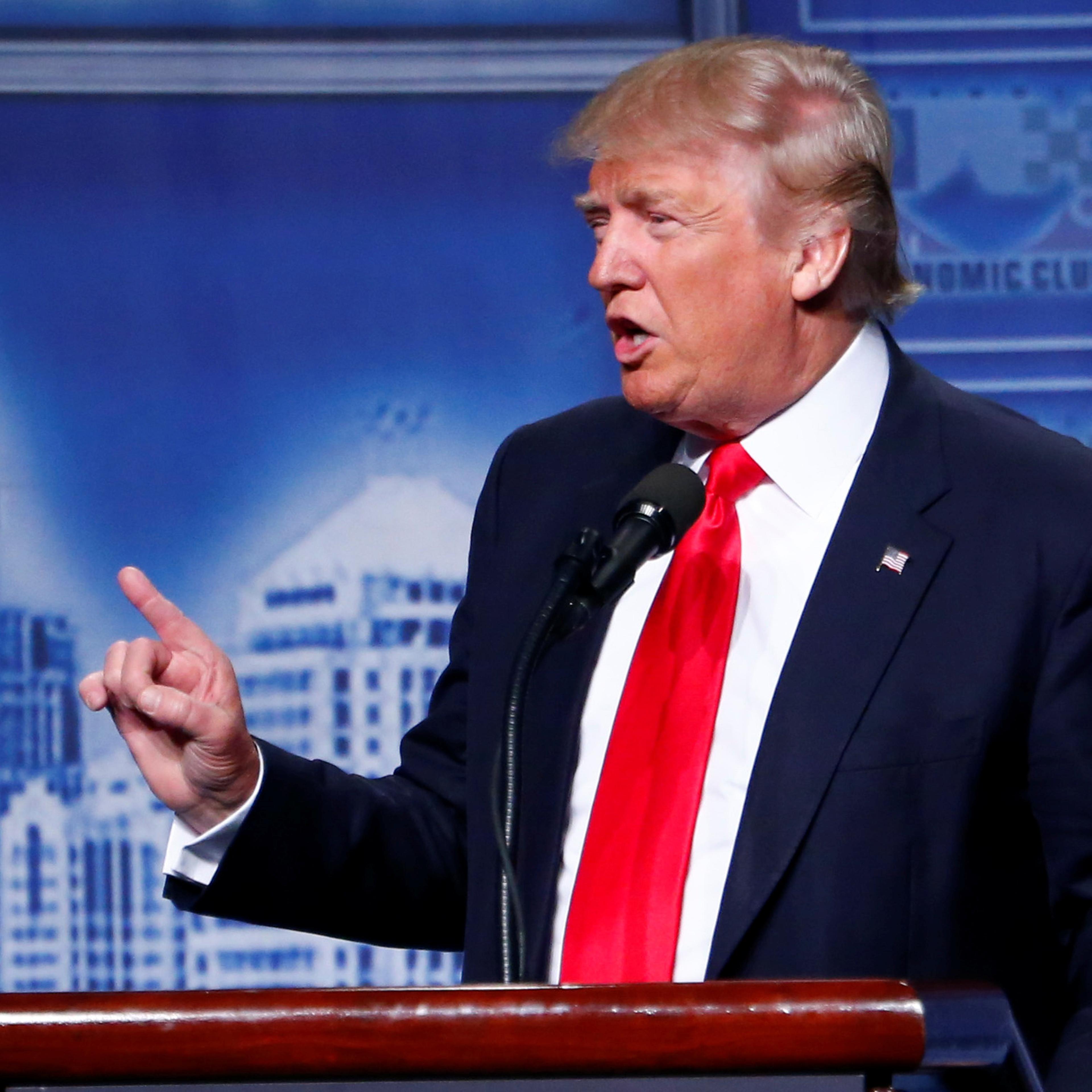 Republican U.S. presidential nominee Donald Trump speaks to the Detroit Economic Club at the Cobo Center in Detroit, Michigan August 8, 2016.