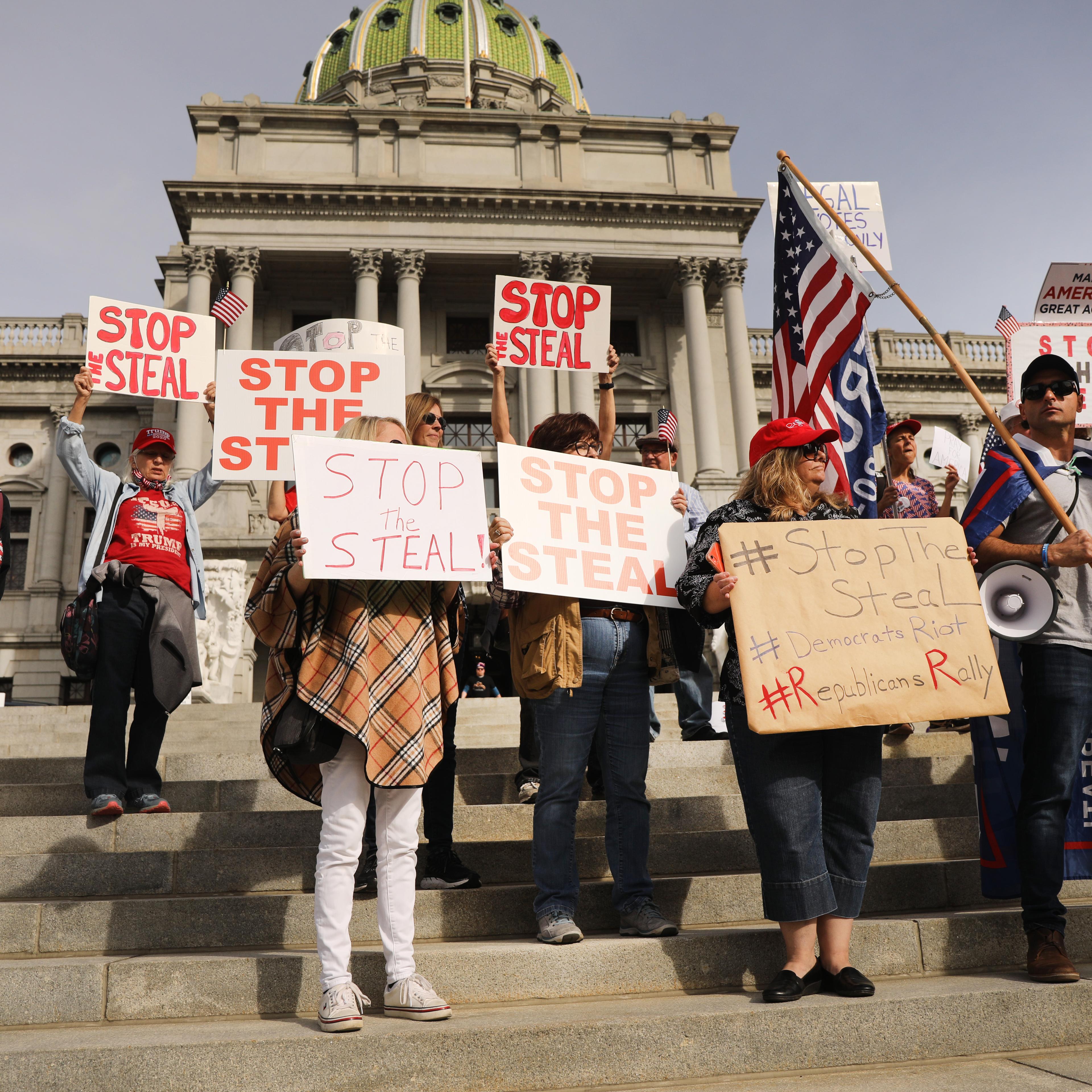 Trump Supporters Hold "Stop The Steal" Protest At Pennsylvania State Capitol