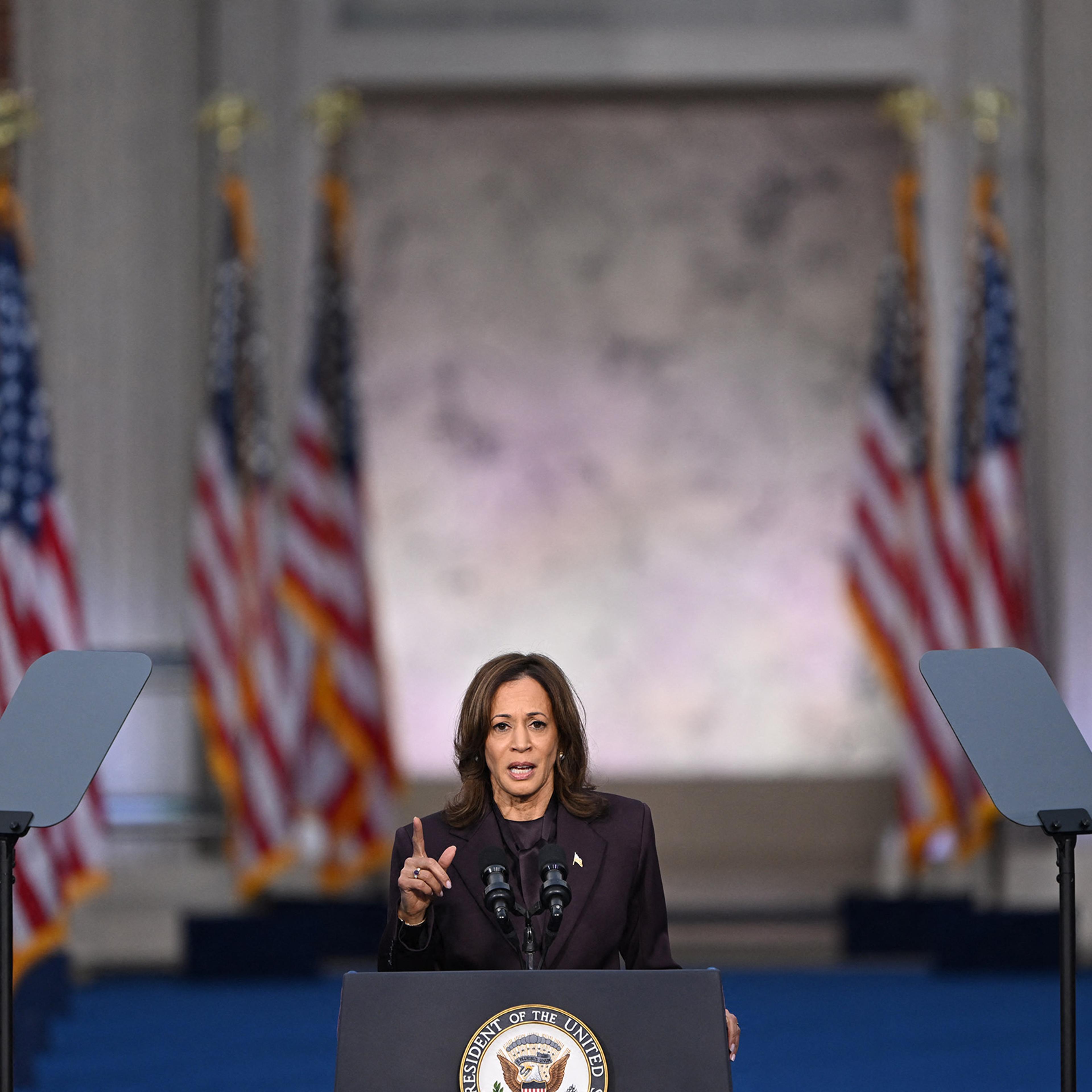 US Vice President Kamala Harris speaks at Howard University in Washington, DC, on Nov. 6