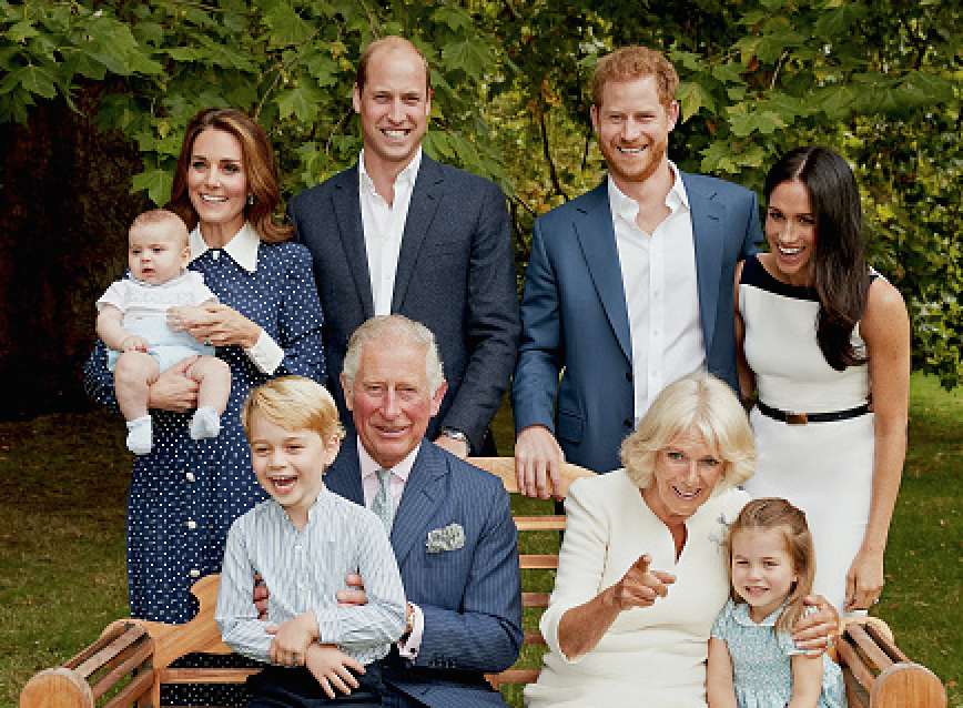 HRH Prince Charles Prince of Wales poses for an official portrait to mark his 70th Birthday in the gardens of Clarence House, with Their Royal Highnesses Camilla Duchess of Cornwall, Prince Willliam Duke of Cambridge, Catherine Duchess of Cambridge, Prin