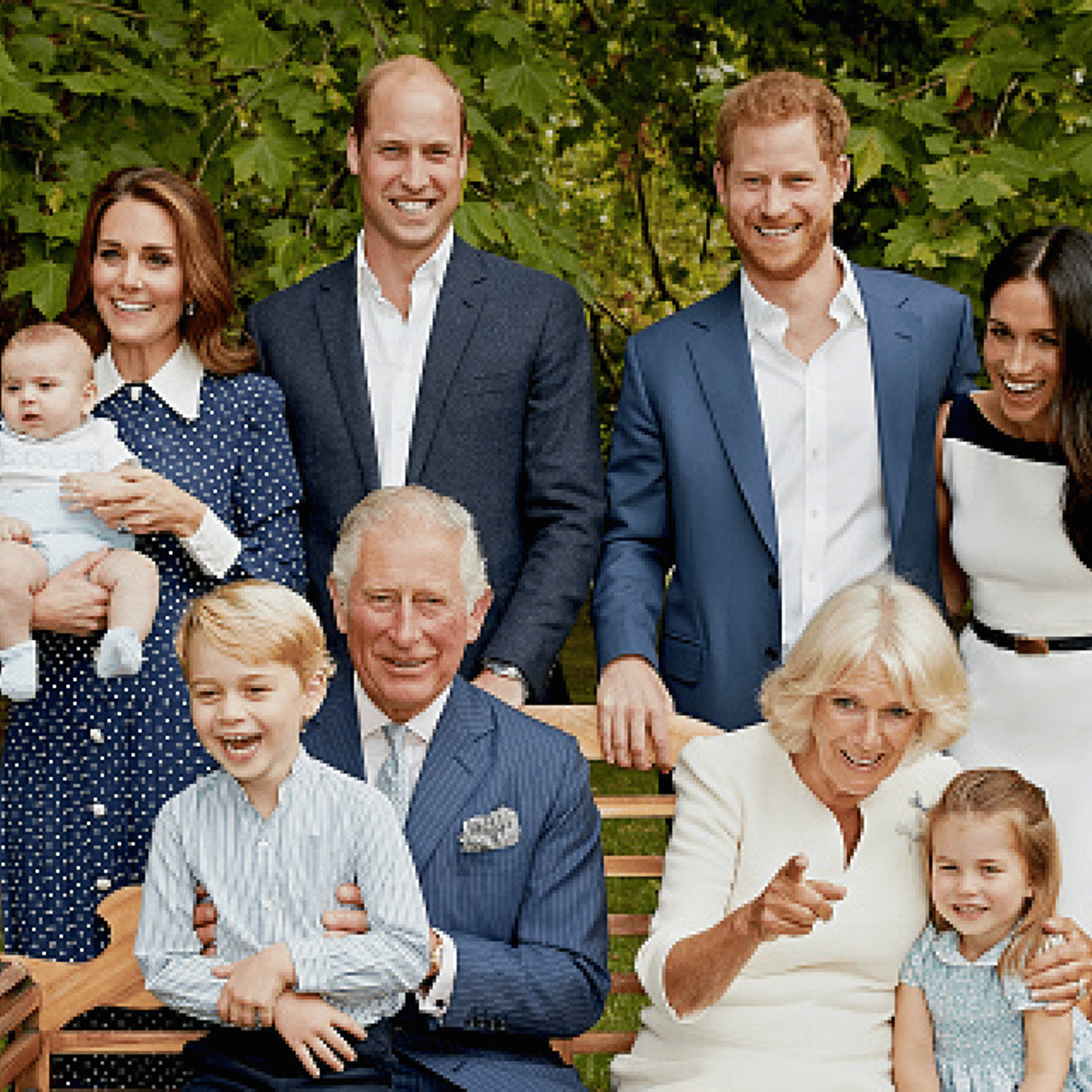 HRH Prince Charles Prince of Wales poses for an official portrait to mark his 70th Birthday in the gardens of Clarence House, with Their Royal Highnesses Camilla Duchess of Cornwall, Prince Willliam Duke of Cambridge, Catherine Duchess of Cambridge, Prin