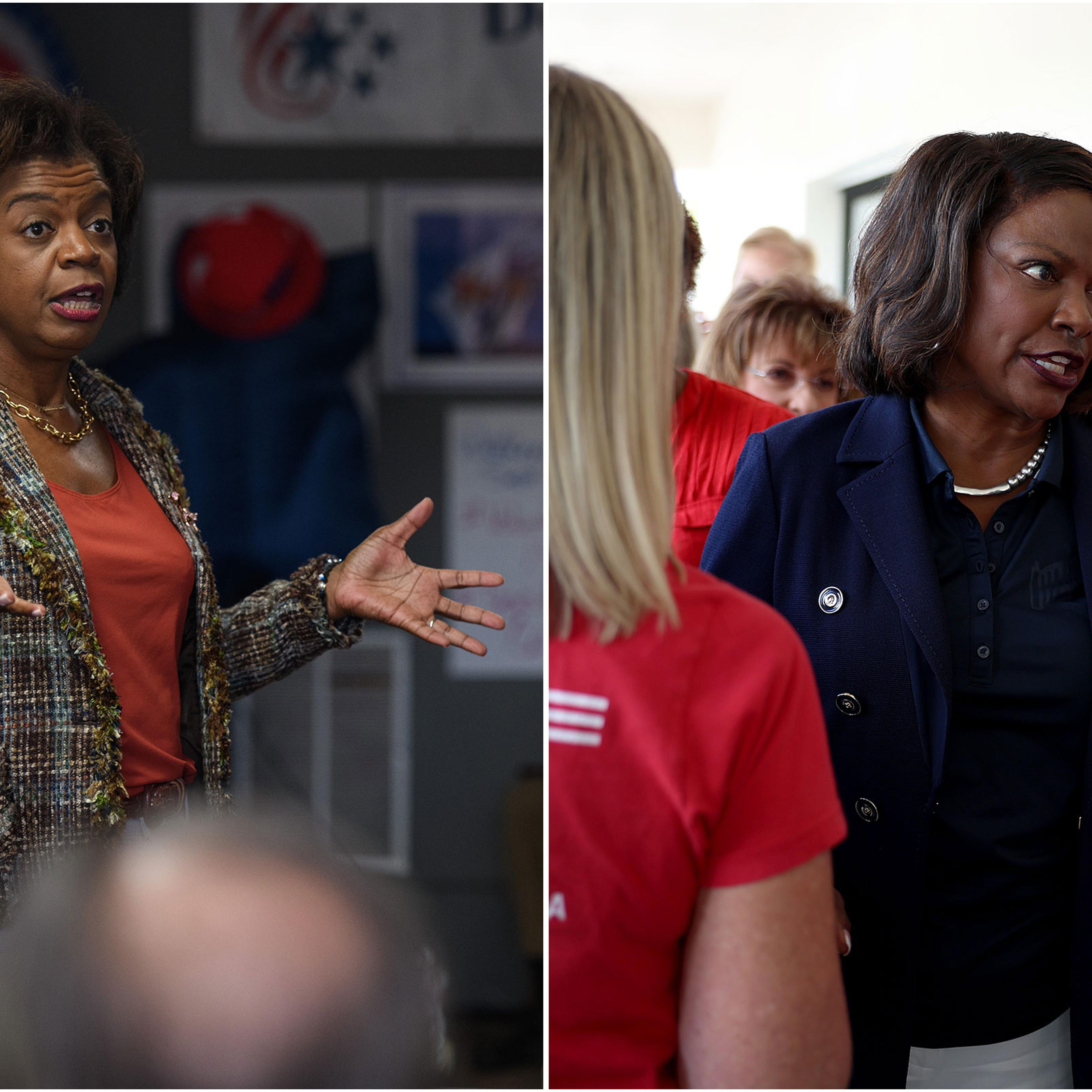 diptych of Democrat Senate candidates Cheri Beasley and Val Demings