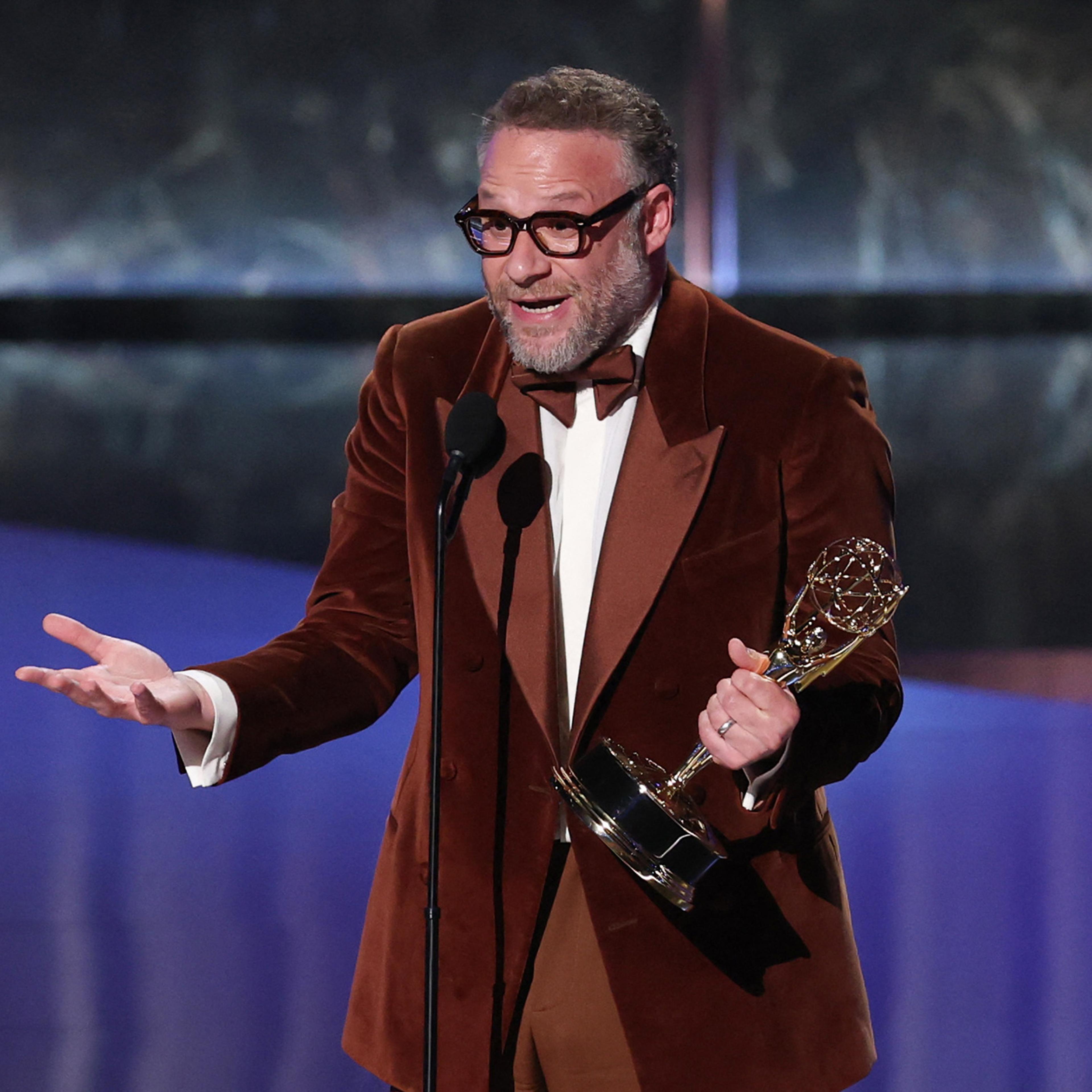 Seth Rogen wins Outstanding Lead Actor in a Comedy Series for "The Studio" at the 77th Emmy Awards in Los Angeles on Sept. 14, 2025.