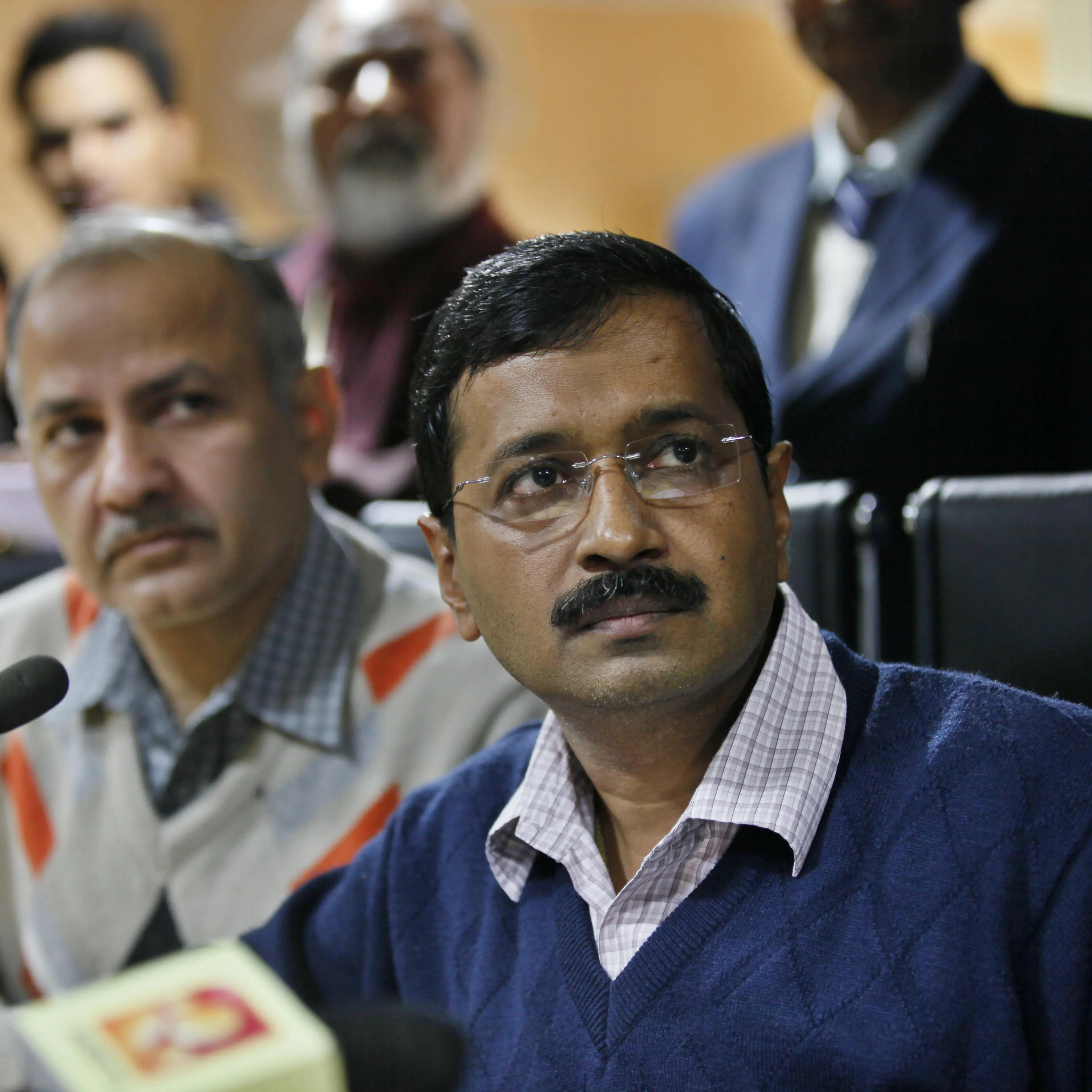 From right: Delhi Chief Minister Arvind Kejriwal and Manish Sisodia address a news conference on Feb. 11, 2014 in New Delhi.