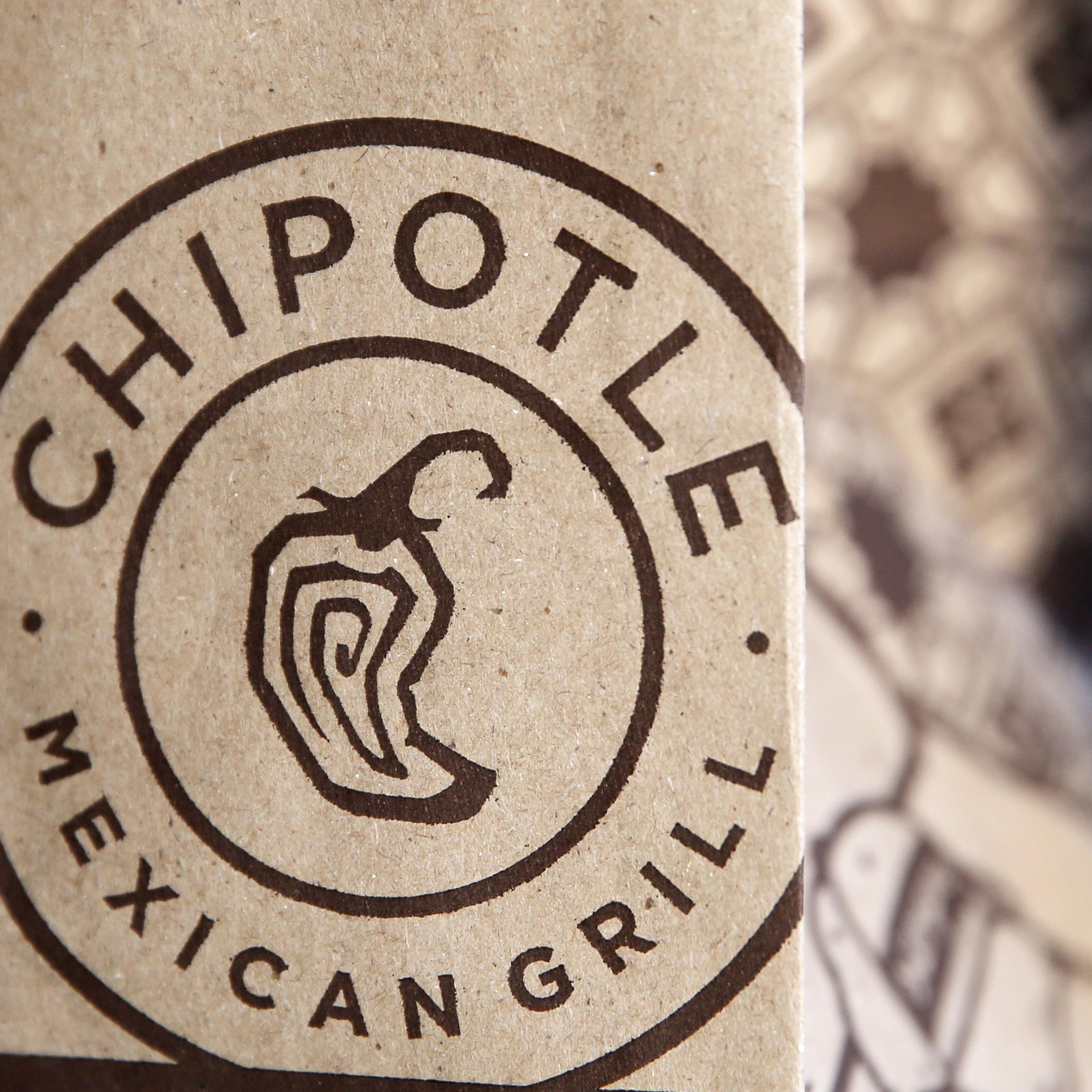 A Chipotle logo is seen on one of their bags in Manhattan, New York