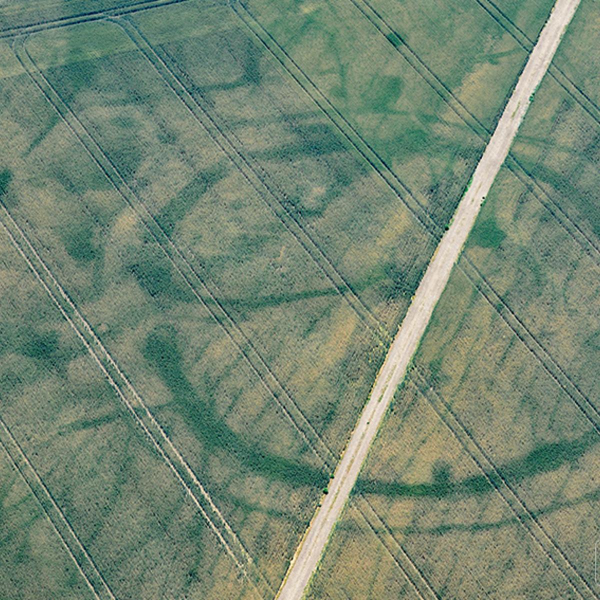 A large prehistoric circular structure in Wales revealed by hot weather. Surveyors think the hot weather has revealed traces of a Roman villa within.