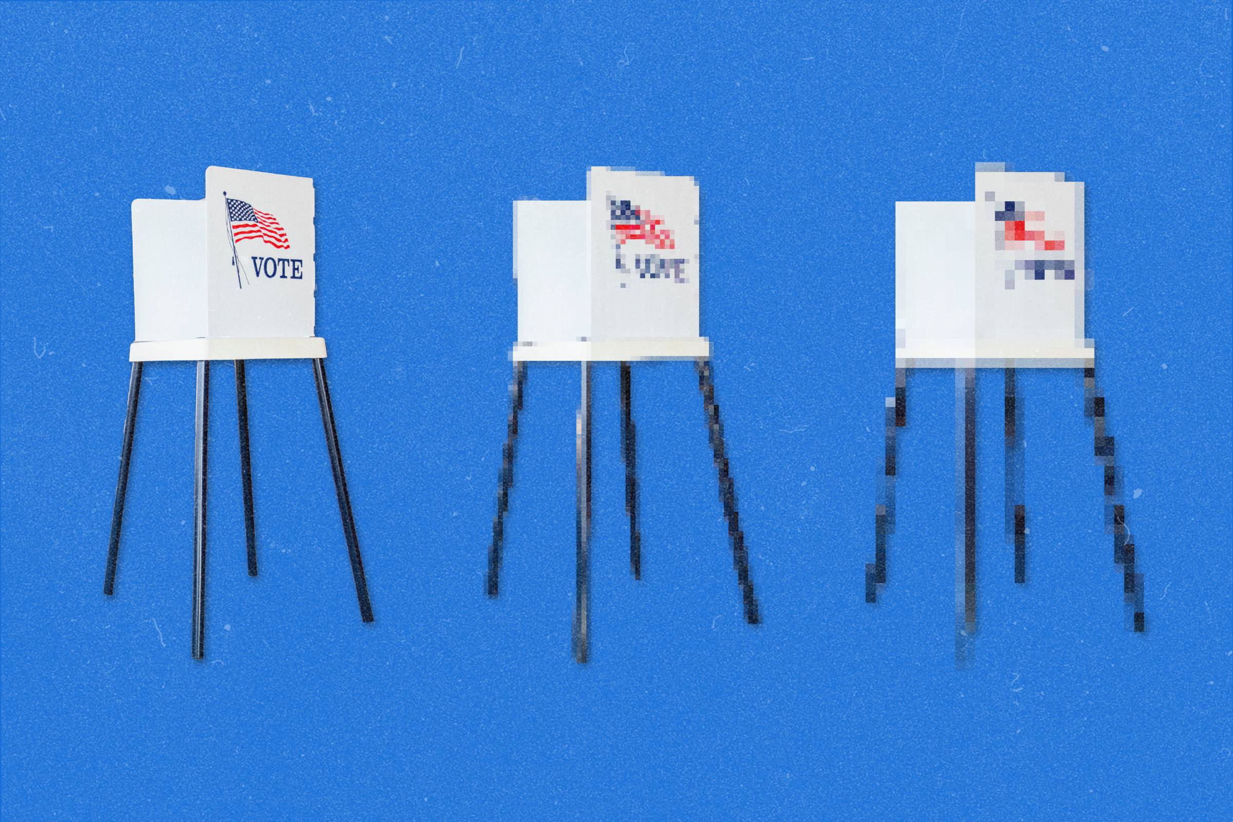 Three voting books in a row each one is more pixelated then the last