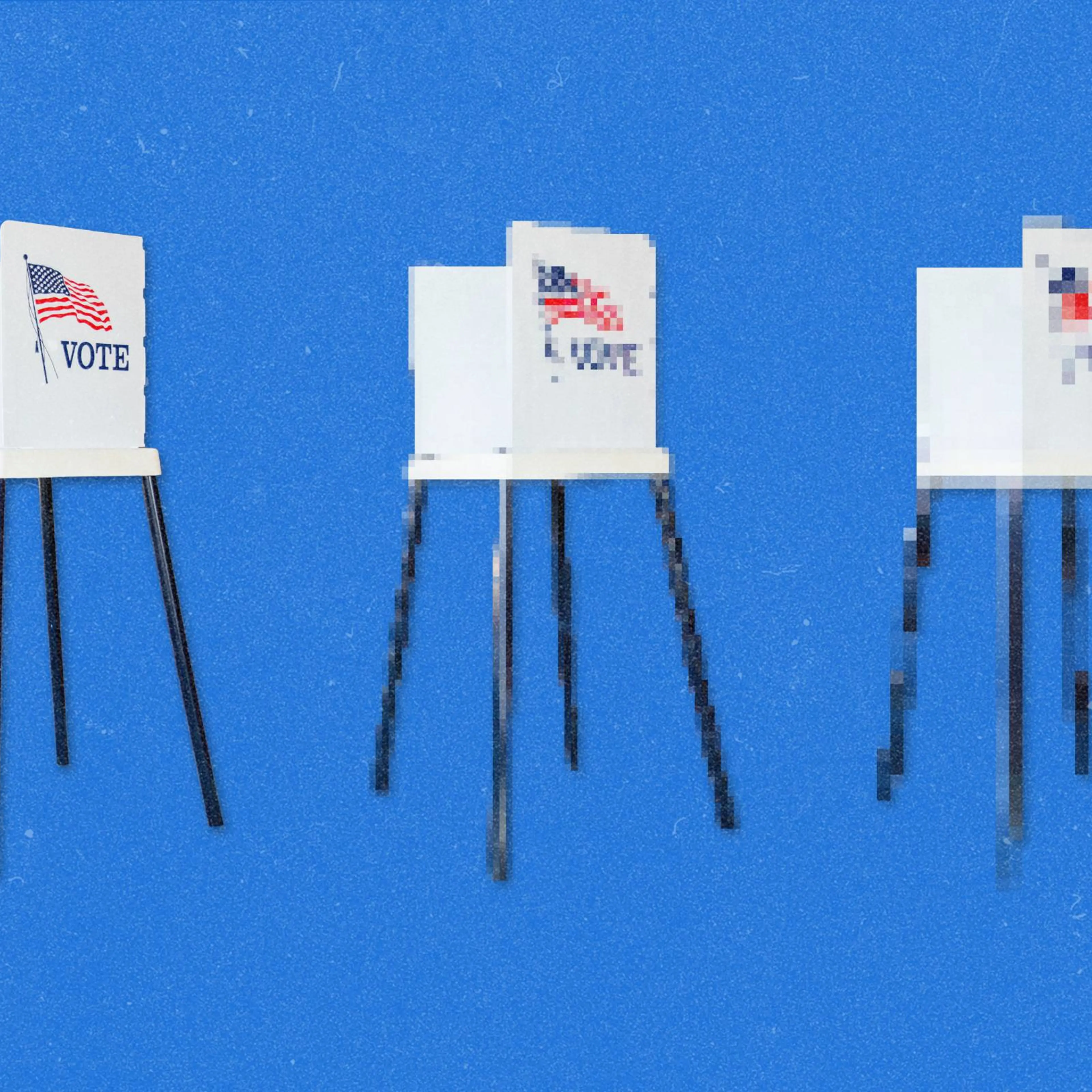 Three voting books in a row each one is more pixelated then the last