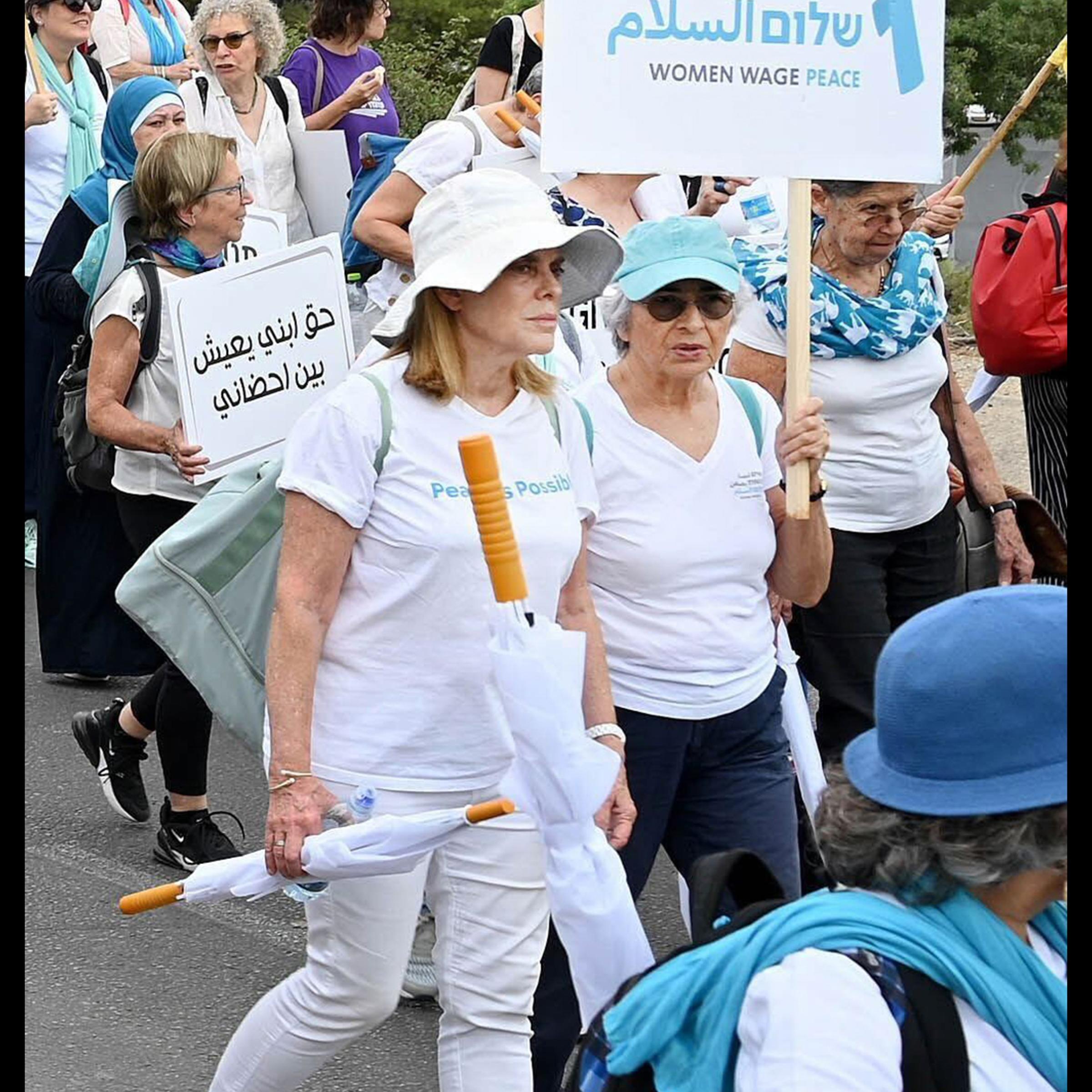 Vivian Silver, right, with Ariella Giniger at March for Peace, in Jerusalem, on Oct. 4.