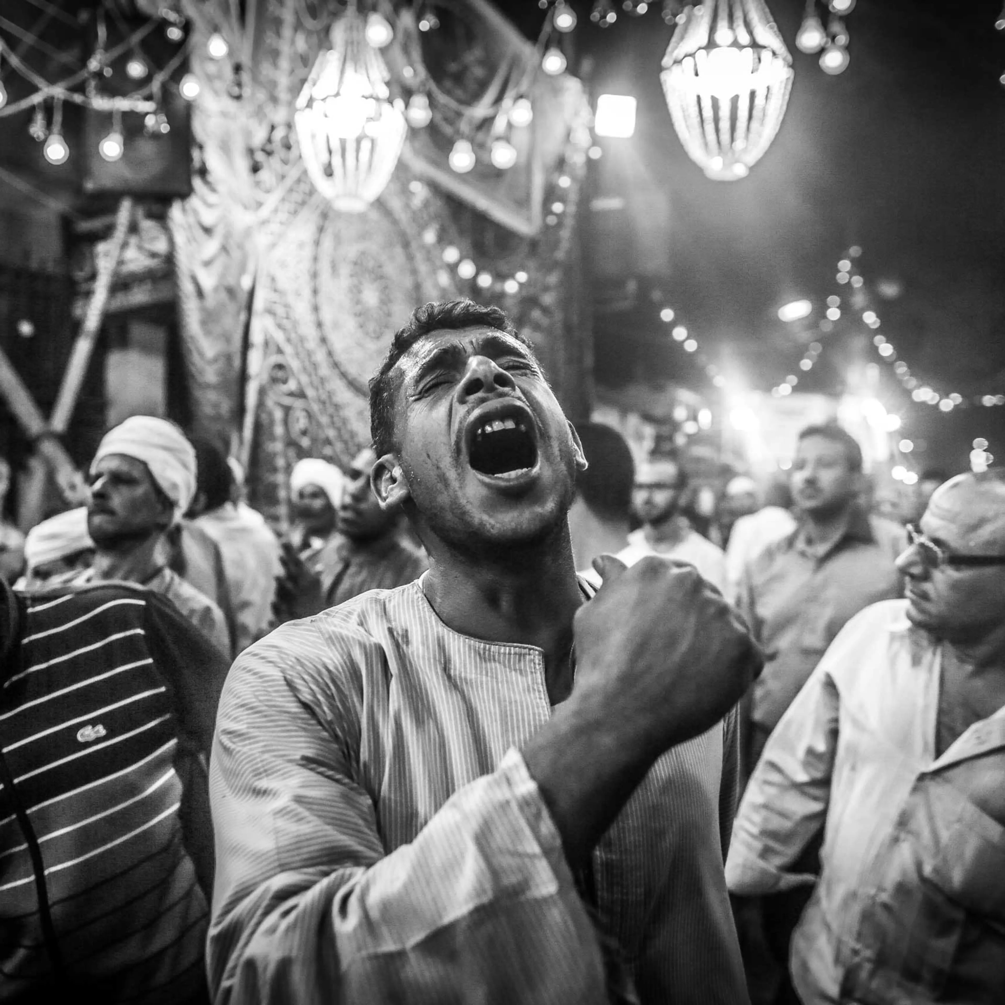 Worshippers at Mawlid Sayeda Zeinab in downtown Cairo take part in a performance in which they whirl for long periods. May 20, 2014.