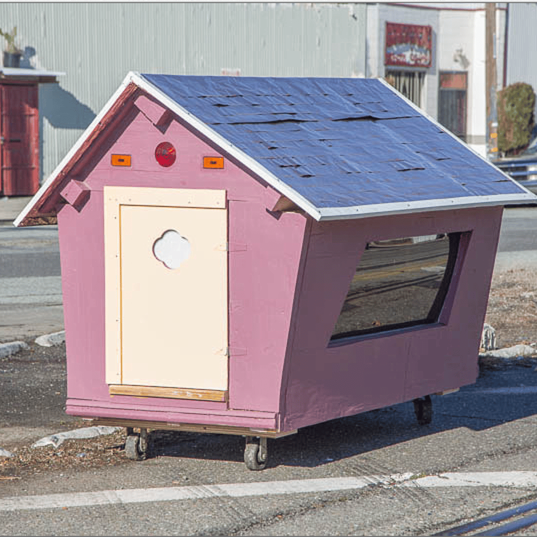 One of ten shelters on wheels built by Gregory Kloehn and the Homeless Homes Project in Oakland, California