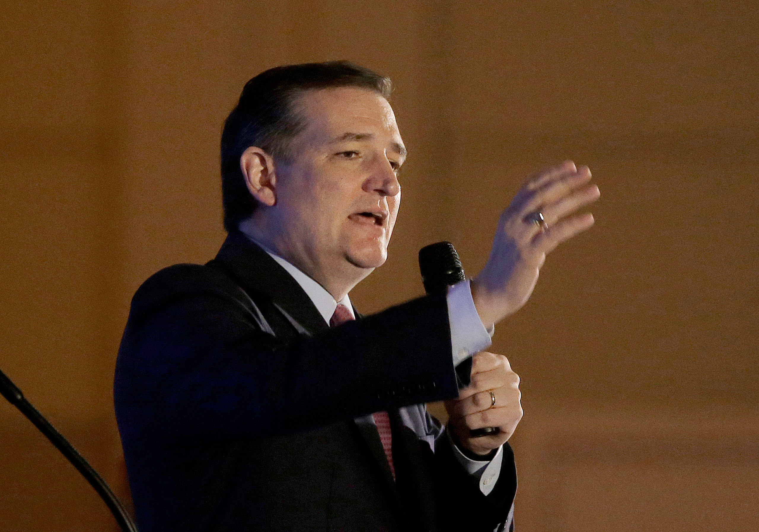 Republican presidential candidate Ted Cruz speaks at the California Republican Party 2016 Convention in Burlingame, Calif., Saturday, April 30, 2016. (AP Photo/Jeff Chiu)