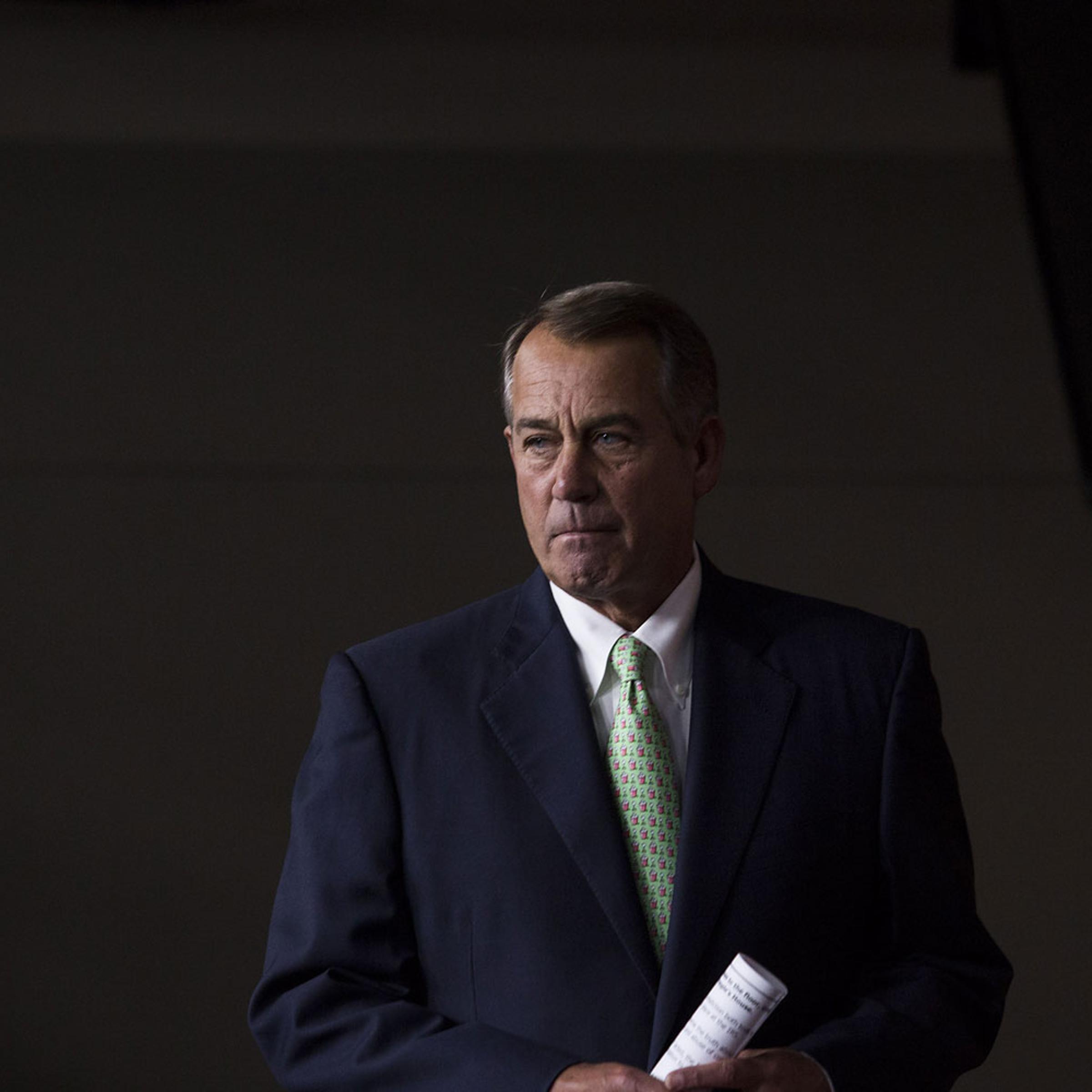 Speaker of the House John Bohener arrives for his weekly news conference on Capitol Hill, April 10, 2014 in Washington, DC.