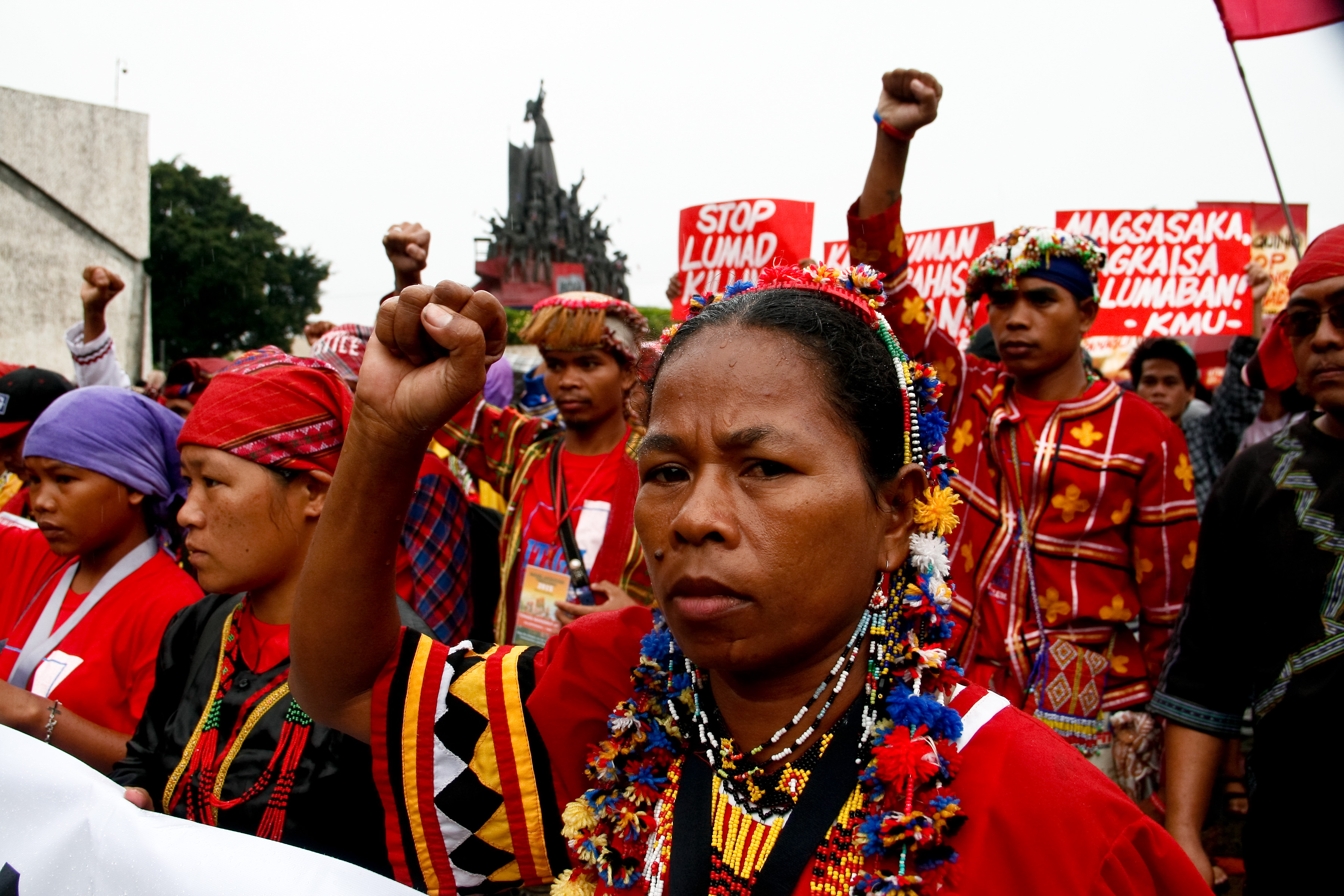 Lumads start their march to Camp Aguinaldo in Quezon City. Hundreds of "Lumad" marched to the headquarters of the Armed Forces of the Philippines in Camp Aguinaldo, to call for justice for the killings of their tribes men, allegedly perpetrated by member