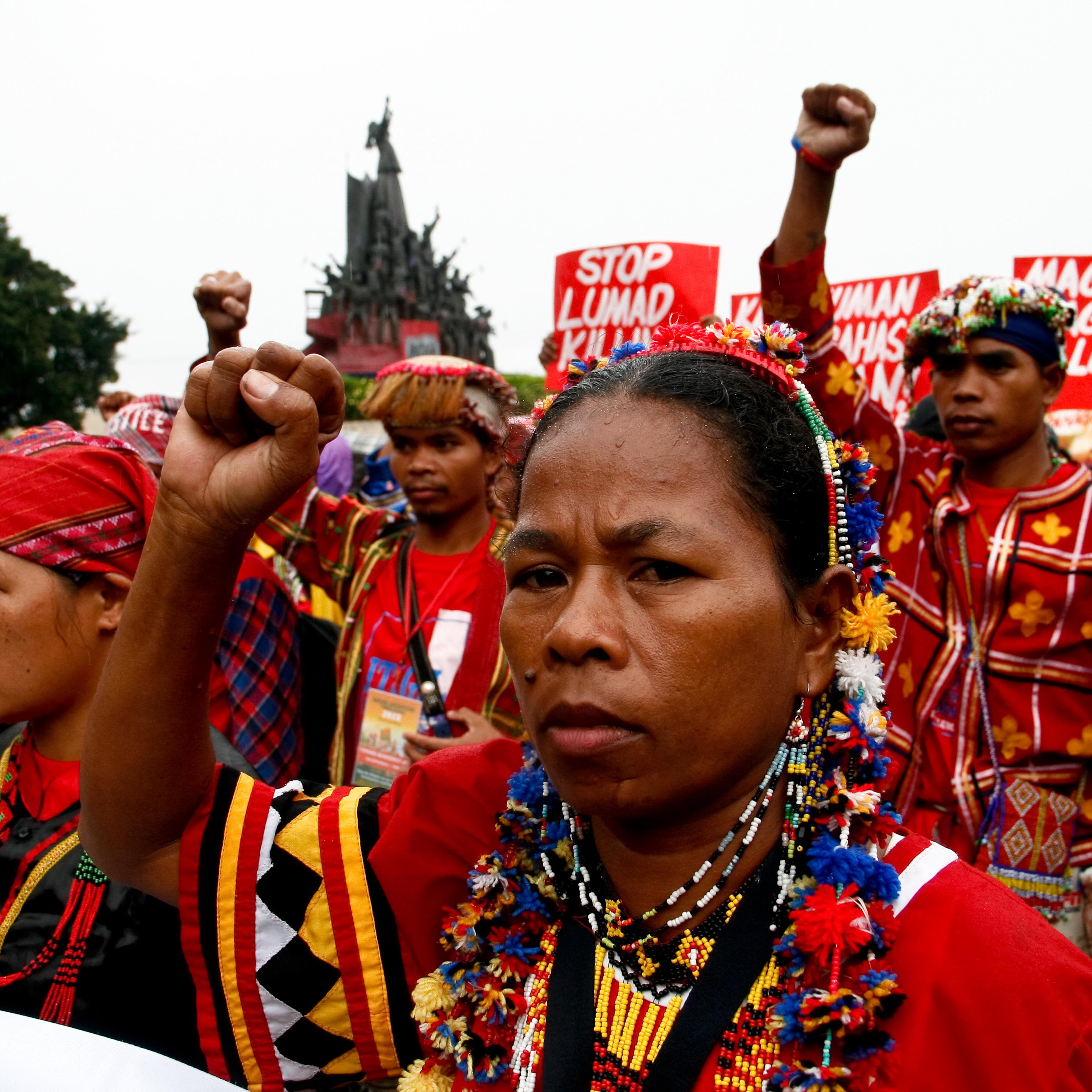 Lumads start their march to Camp Aguinaldo in Quezon City. Hundreds of "Lumad" marched to the headquarters of the Armed Forces of the Philippines in Camp Aguinaldo, to call for justice for the killings of their tribes men, allegedly perpetrated by member