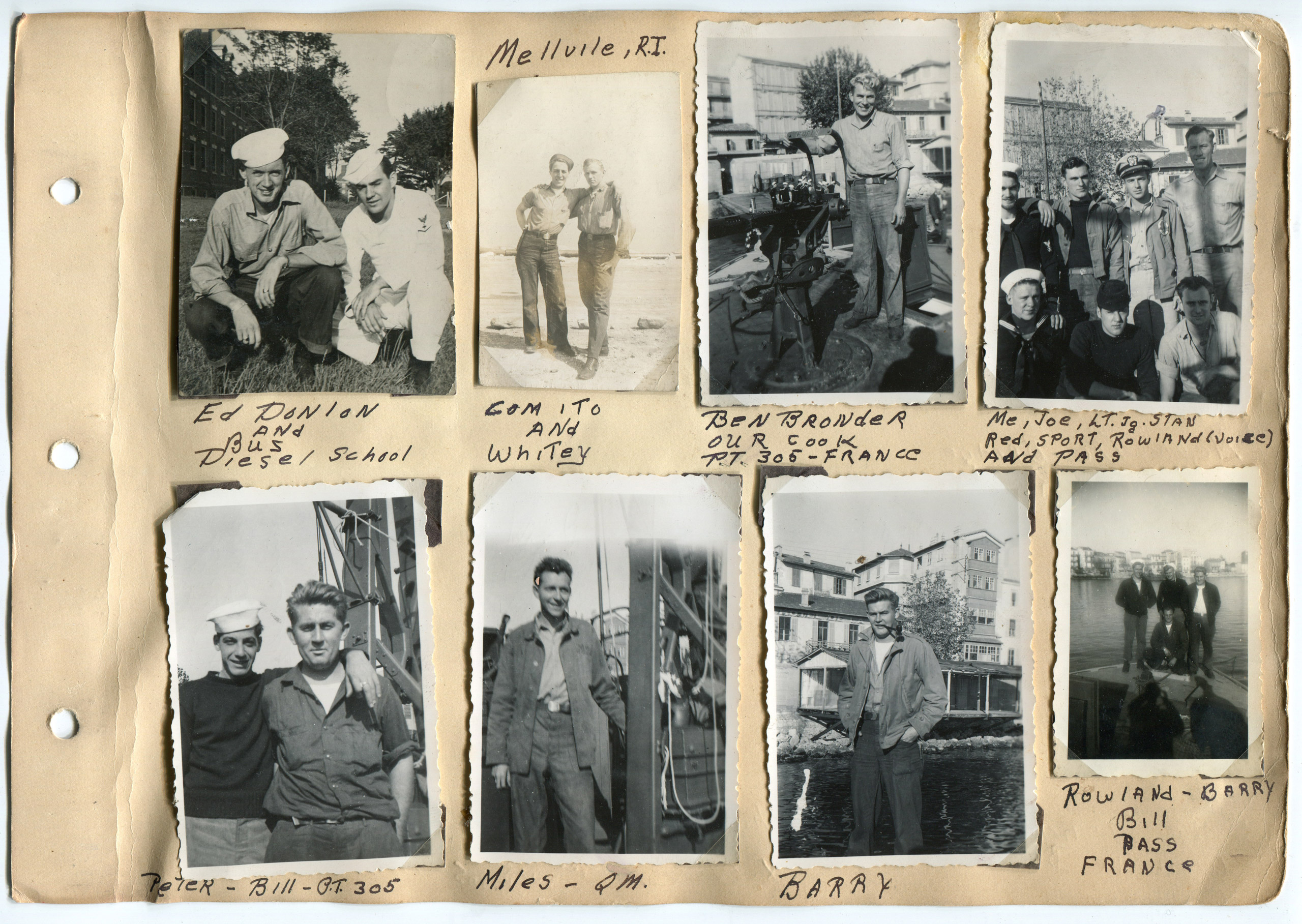 Scrapbook and photos by Motor Machinist's Mate 2nd Class Caption Edric Costain while serving on PT-305 from 1944-1945.