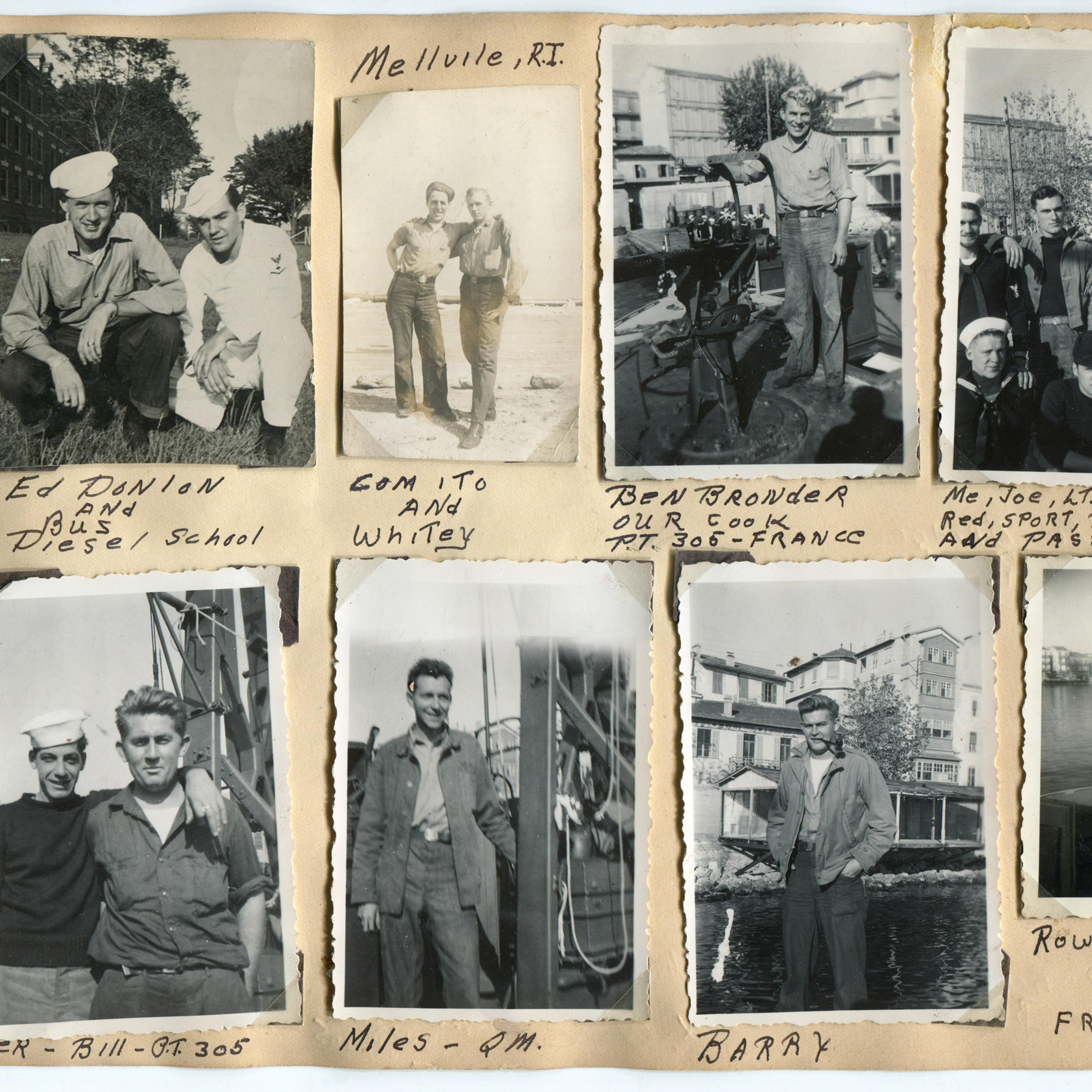 Scrapbook and photos by Motor Machinist's Mate 2nd Class Caption Edric Costain while serving on PT-305 from 1944-1945.