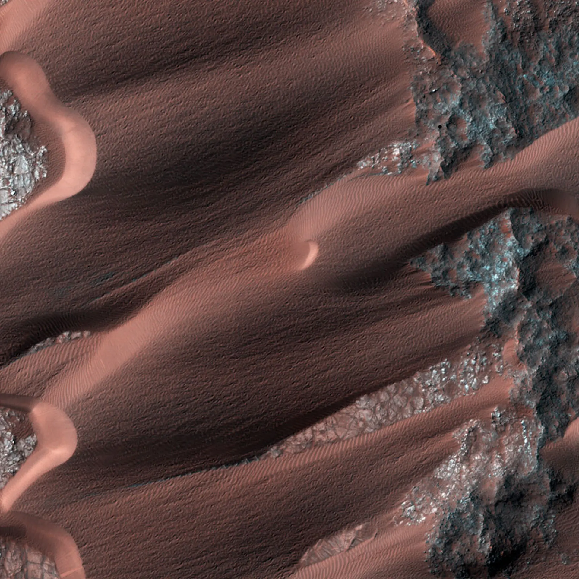 Nili Patera is one of the most active dune fields on Mars