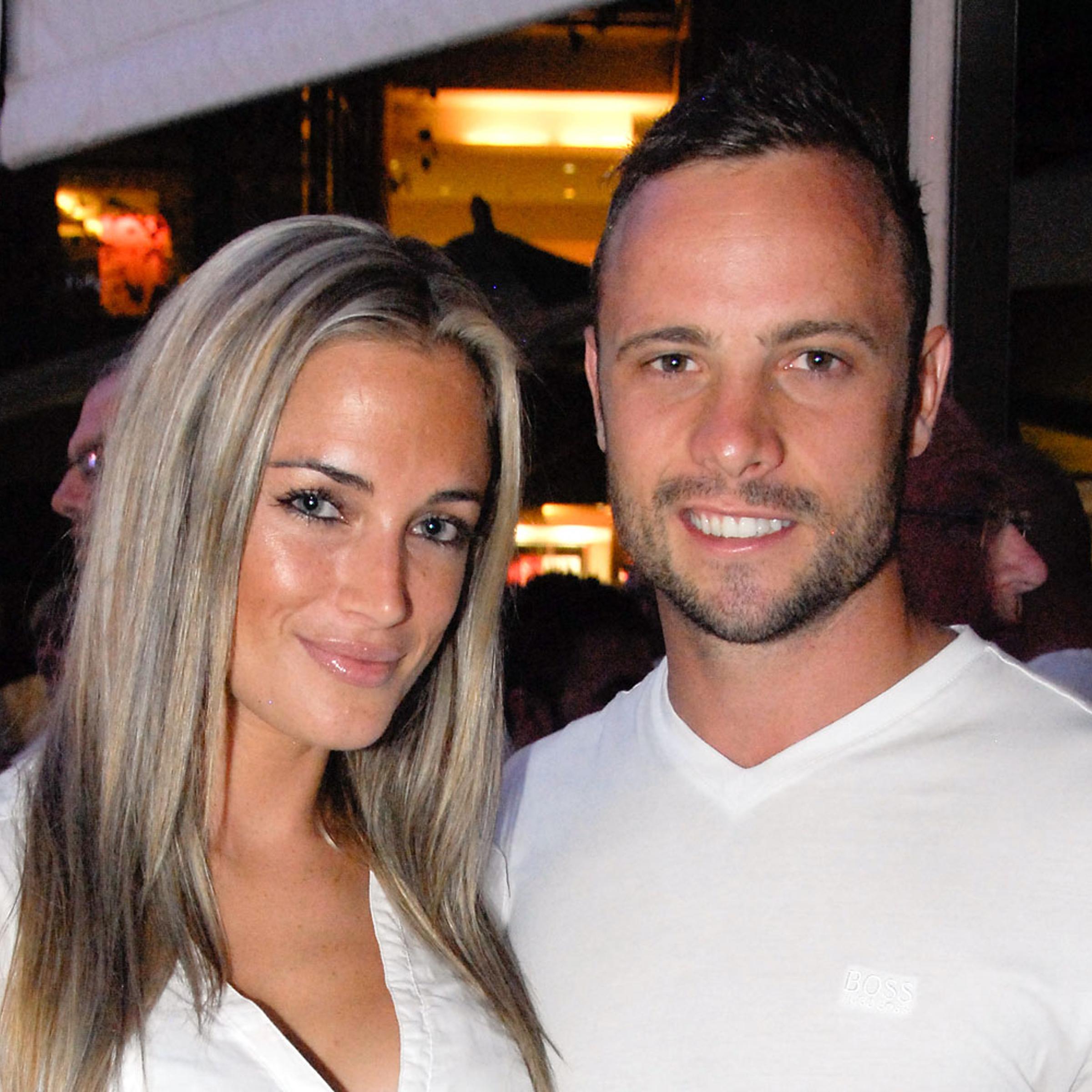 Olympian sprinter Oscar Pistorius with his girlfriend Reeva Steenkamp at Melrose Arch in Johannesburg in Jan. 26, 2013.