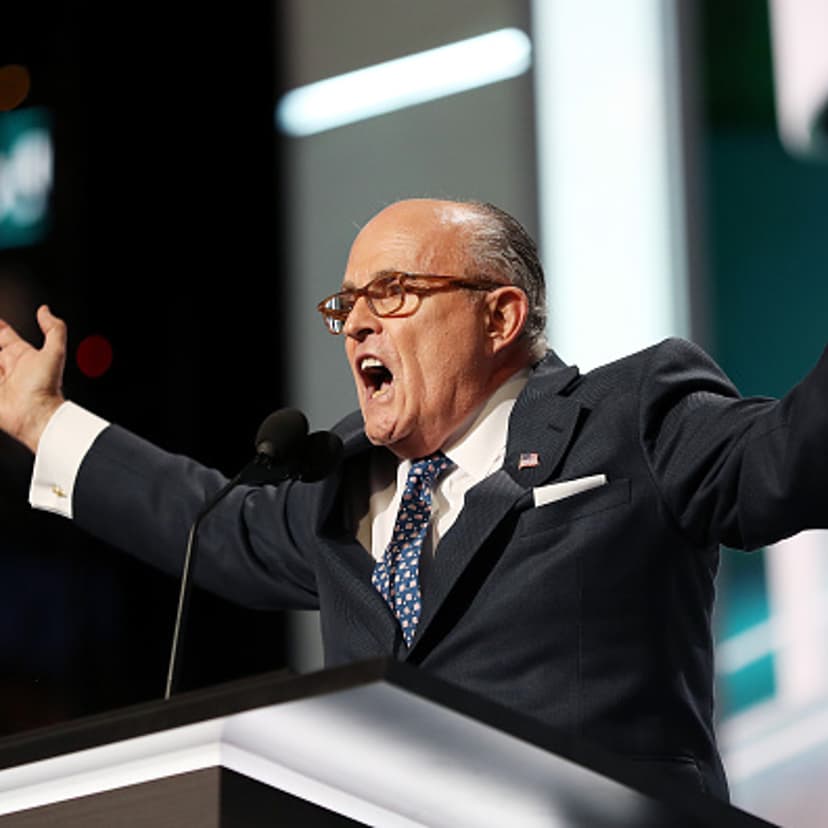 Former New York City Mayor Rudy Giuliani delivers a speech on the first day of the Republican National Convention on July 18, 2016 at the Quicken Loans Arena in Cleveland, Ohio.