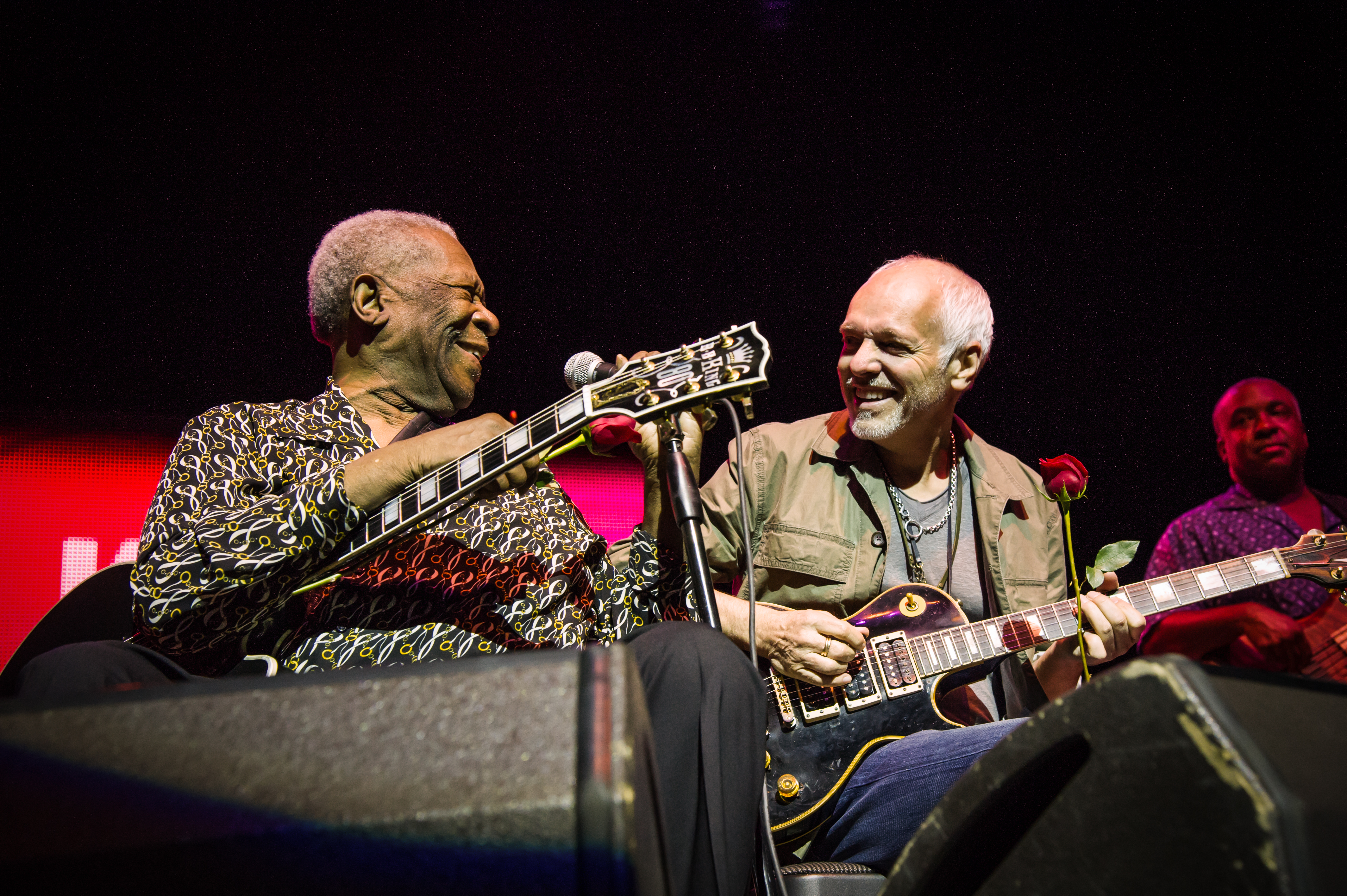 B.B. King and Peter Frampton perform during the Frampton's Guitar Circus at Riverbend Music Center in Cincinnati, Ohio.