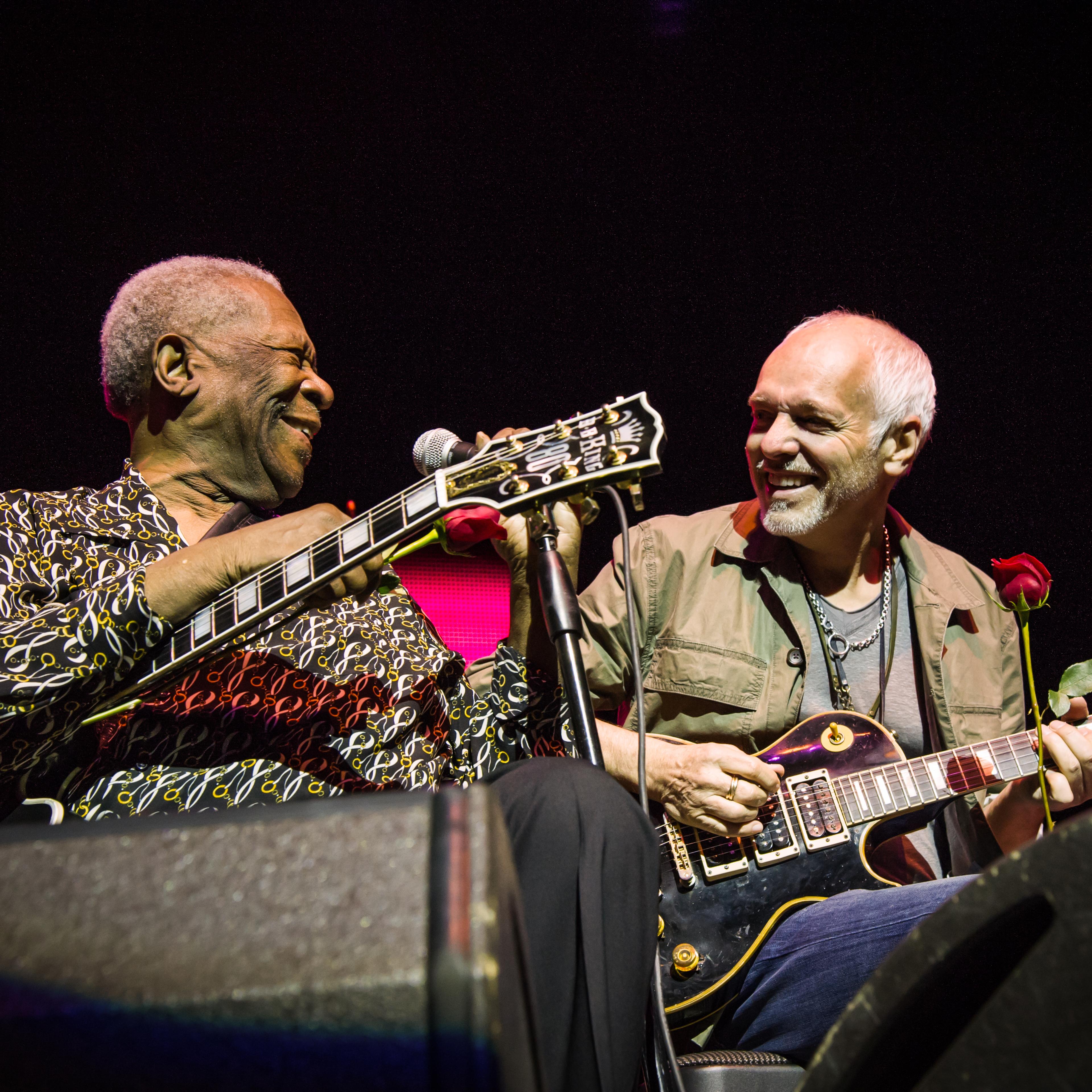 B.B. King and Peter Frampton perform during the Frampton's Guitar Circus at Riverbend Music Center in Cincinnati, Ohio.