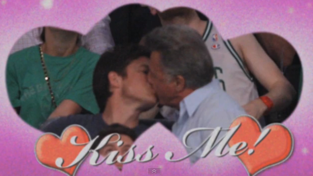 Dustin Hoffman and Jason Bateman kiss on camera at a Lakers game 