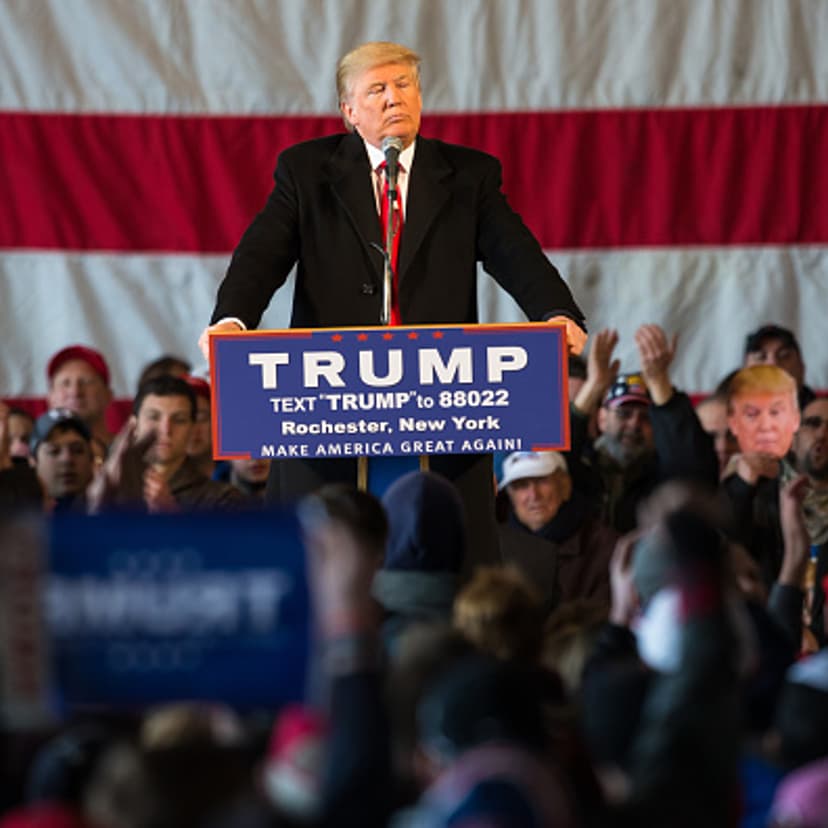 ROCHESTER, NEW YORK - APRIL 10: Presidential candidate Donald Trump speaks before a capacity crowd at a rally for his campaign on April 10, 2016 in Rochester, New York. (Photo by Brett Carlsen/Getty Images) *** local caption *** Donald Trump