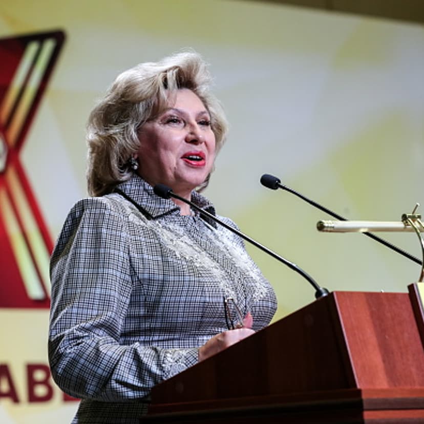 MOSCOW, RUSSIA - OCTOBER 28, 2018: Russia's High Commissioner for Human Rights Tatyana Moskalkova addresses the 10th Congress of A Just Russia Party at Moscow's World Trade Center. Sergei Savostyanov/TASS (Photo by Sergei SavostyanovTASS via Getty Images