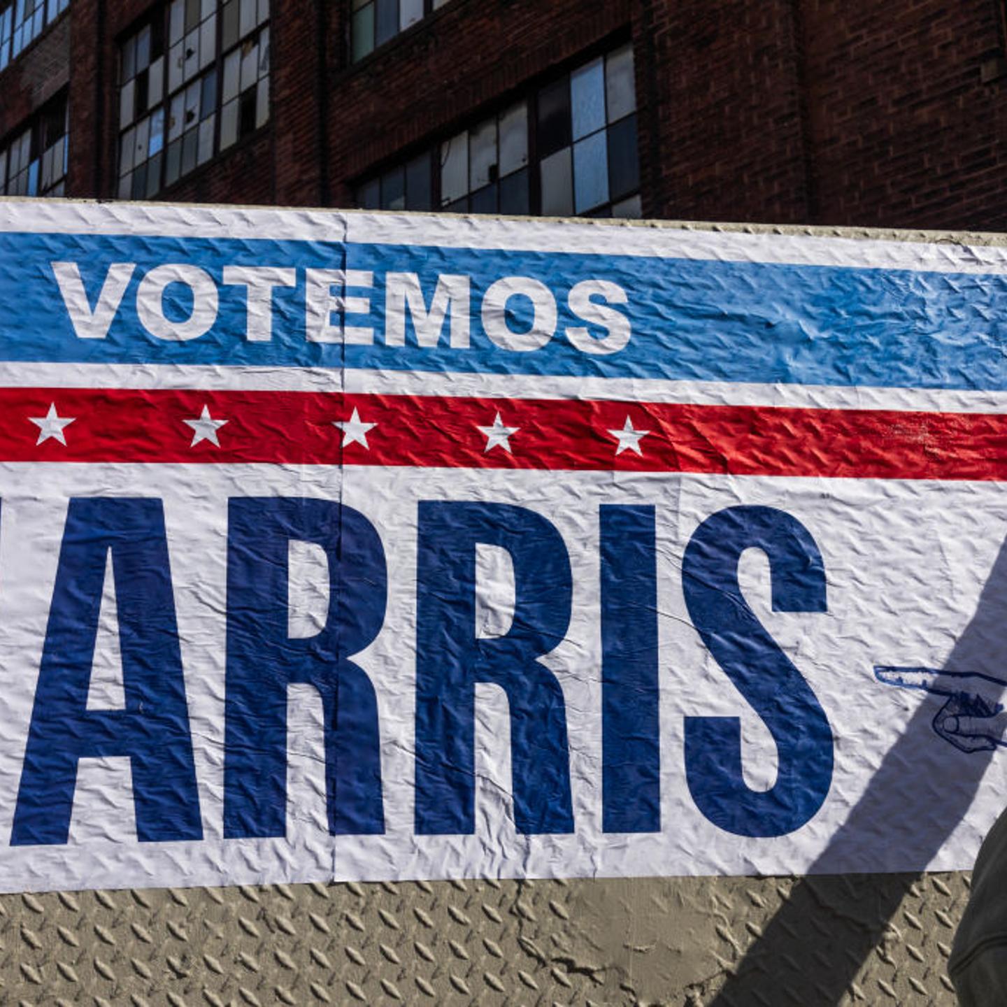 Supporters of Kamala Harris put up posters in Latino neighborhoods in North Philadelphia, Pa. on Oct. 14, 2024.