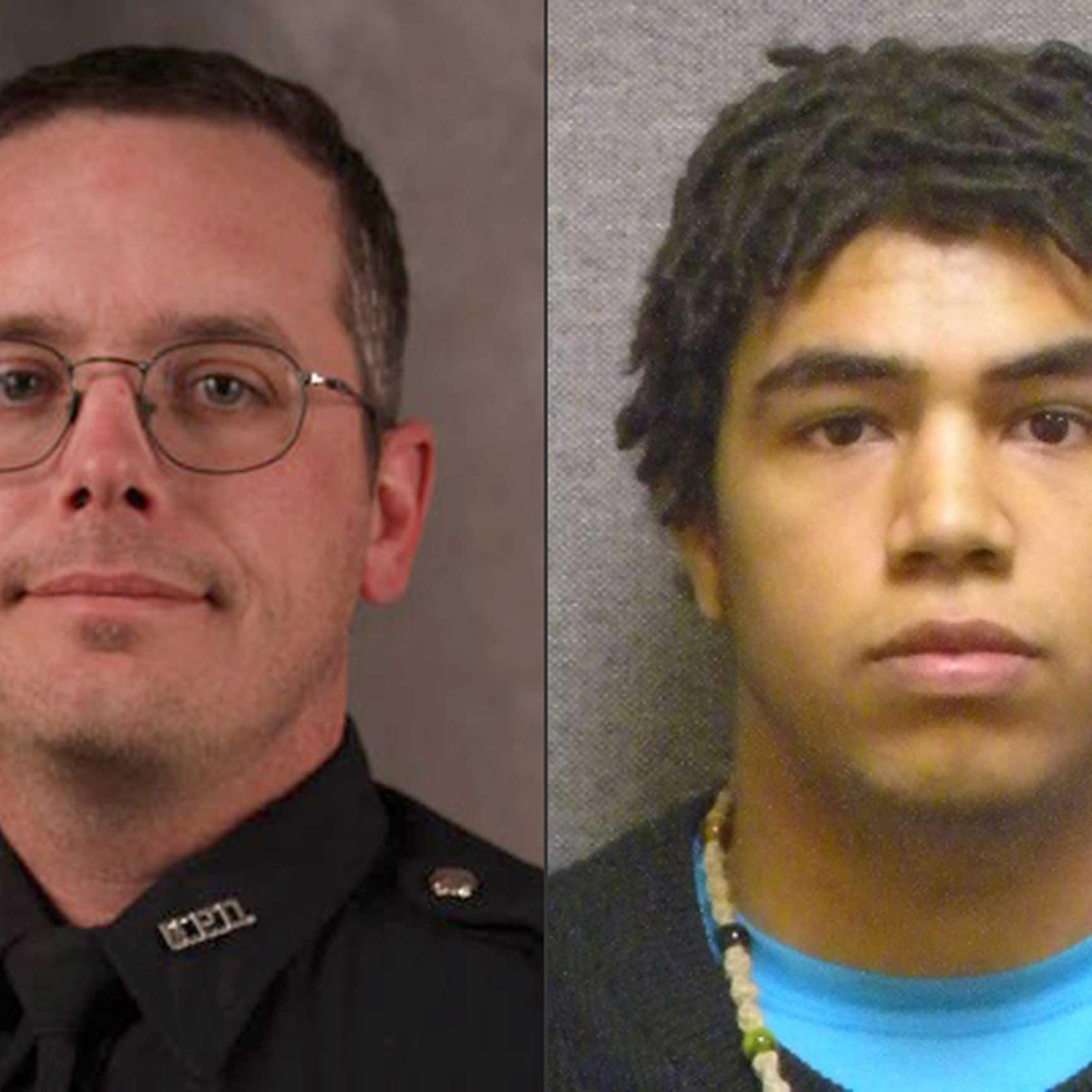 This combination made with file photos provided by the Madison, Wis. police department and Wisconsin Department of Corrections shows Madison Police officer Matt Kenny, left, and Tony Robinson, a biracial man who was killed by the officer.