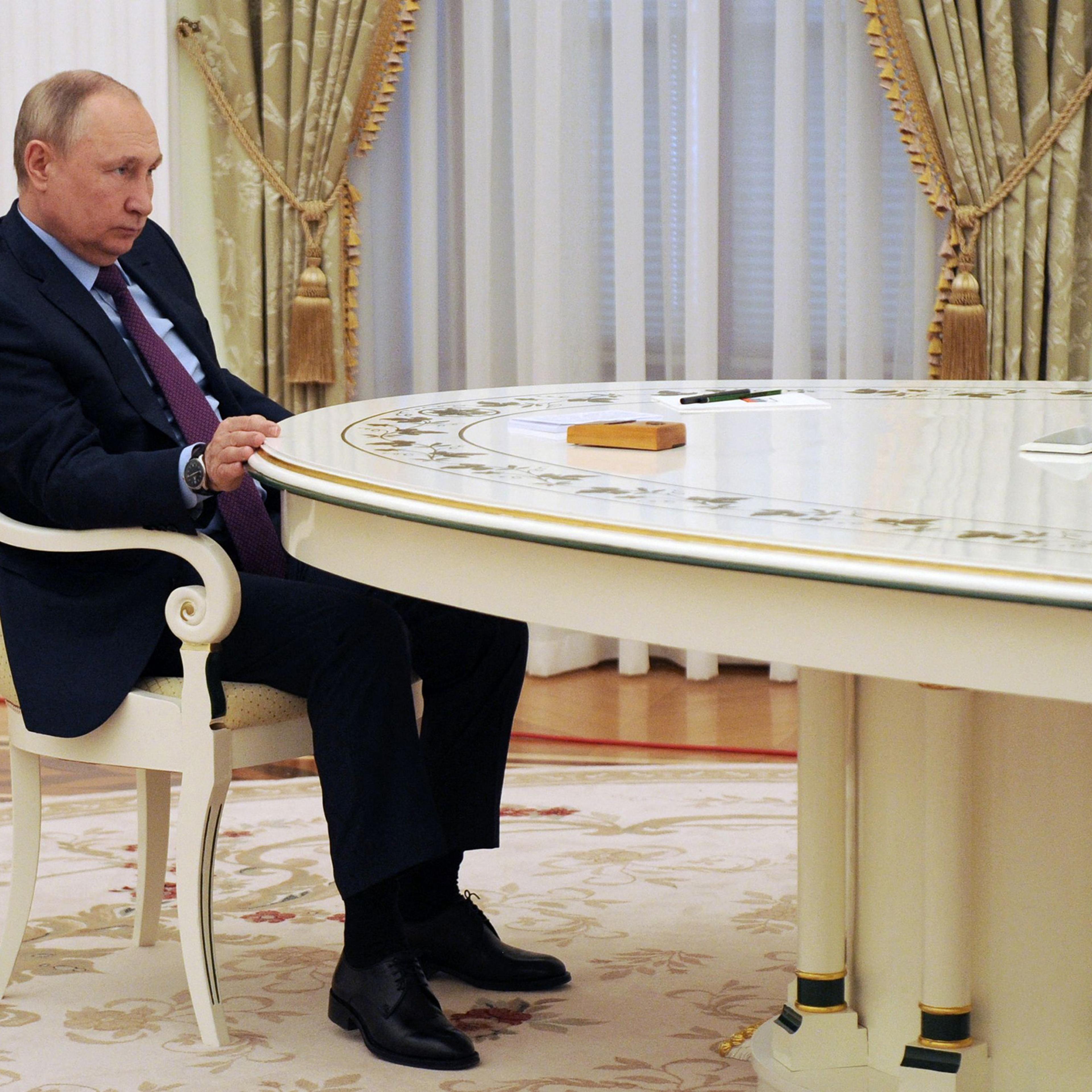 Russian President Putin attends a meeting with his Azerbaijani counterpart at the Kremlin in Moscow on Feb. 22, 2022.