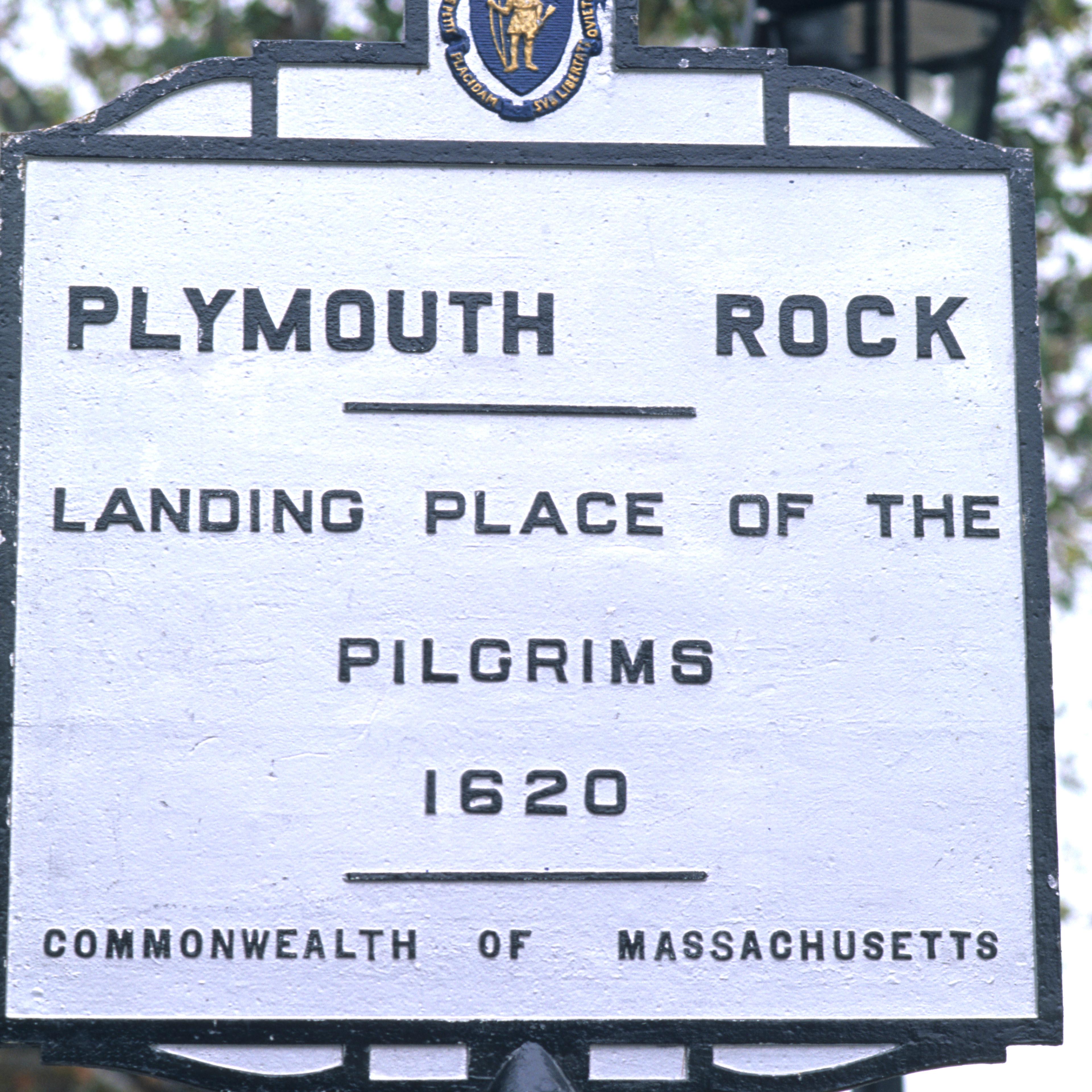 Massachusetts. Sign At Plymouth Rock