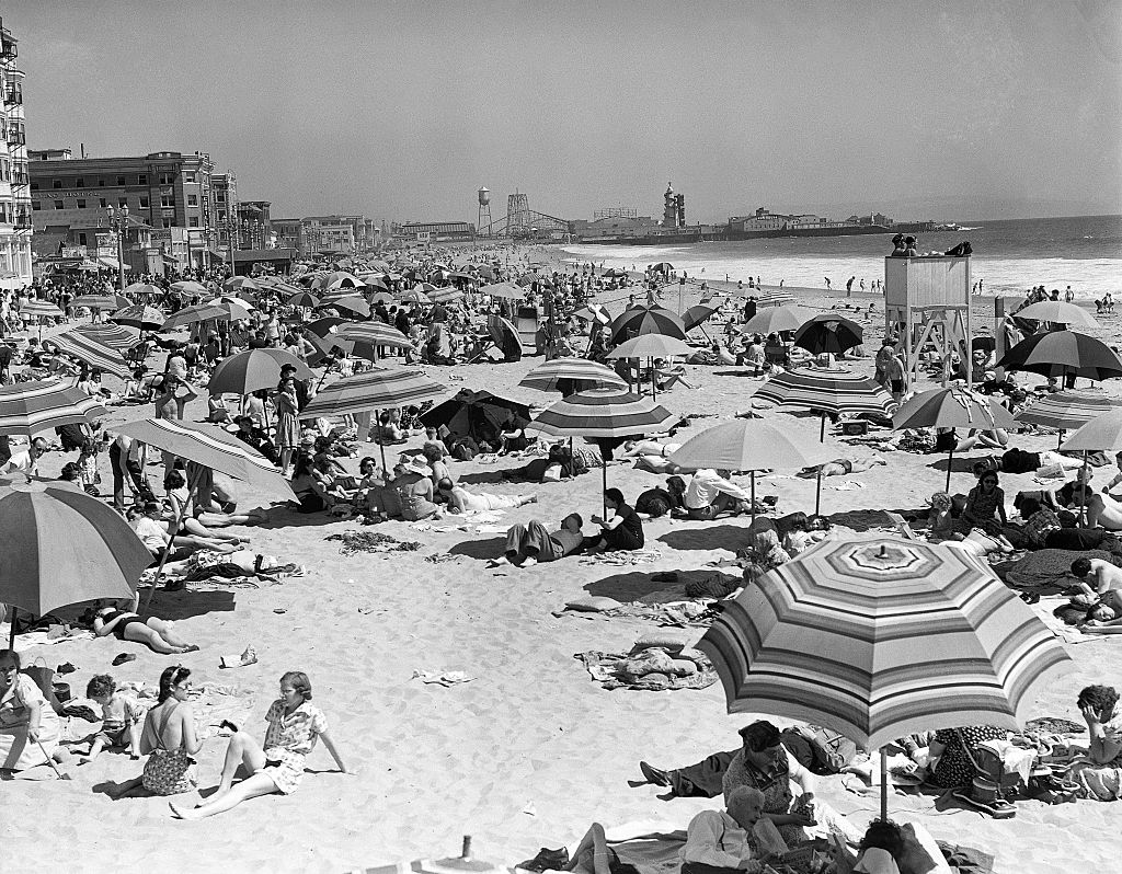 Crowds Enjoy the Sun on Beach