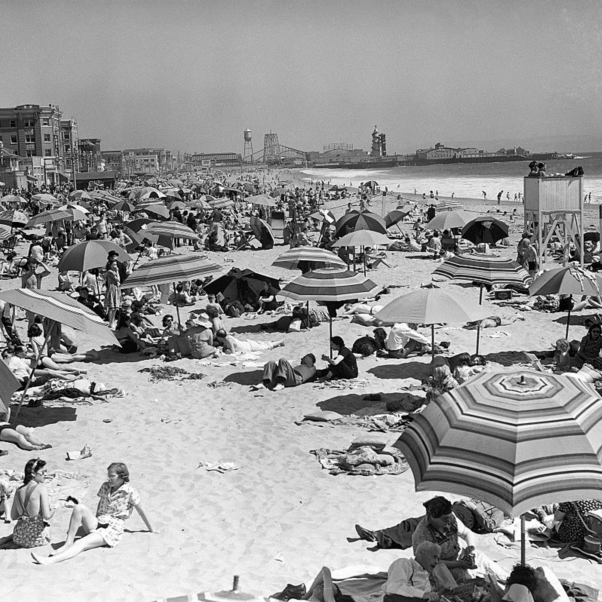 Crowds Enjoy the Sun on Beach