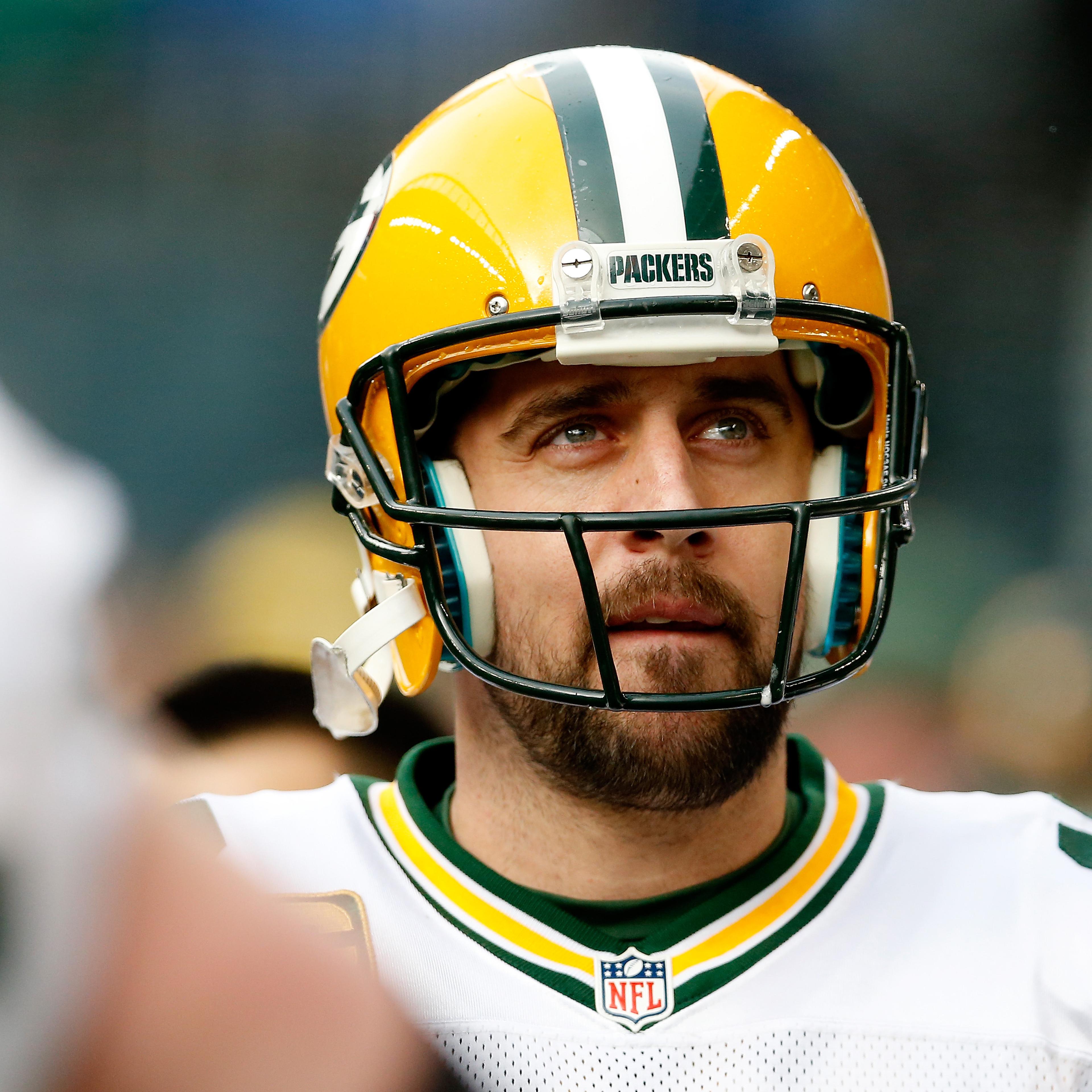 Aaron Rodgers of the Green Bay Packers looks up at the scoreboard during the fourth quarter of the 2015 NFC Championship game against the Seattle Seahawks at CenturyLink Field on Jan. 18, 2015 in Seattle.